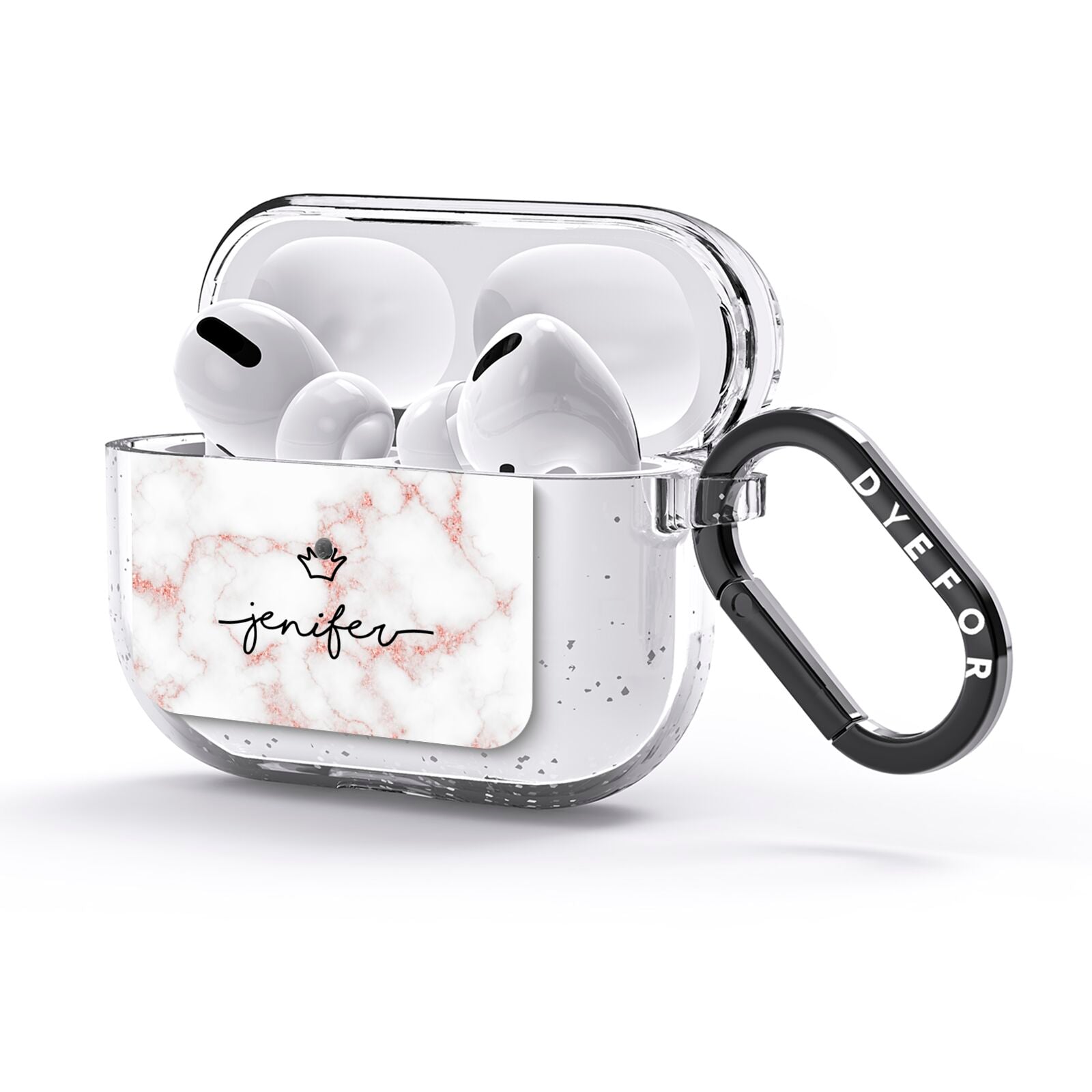 Pink Glitter Marble with Custom Text AirPods Glitter Case 3rd Gen Side Image