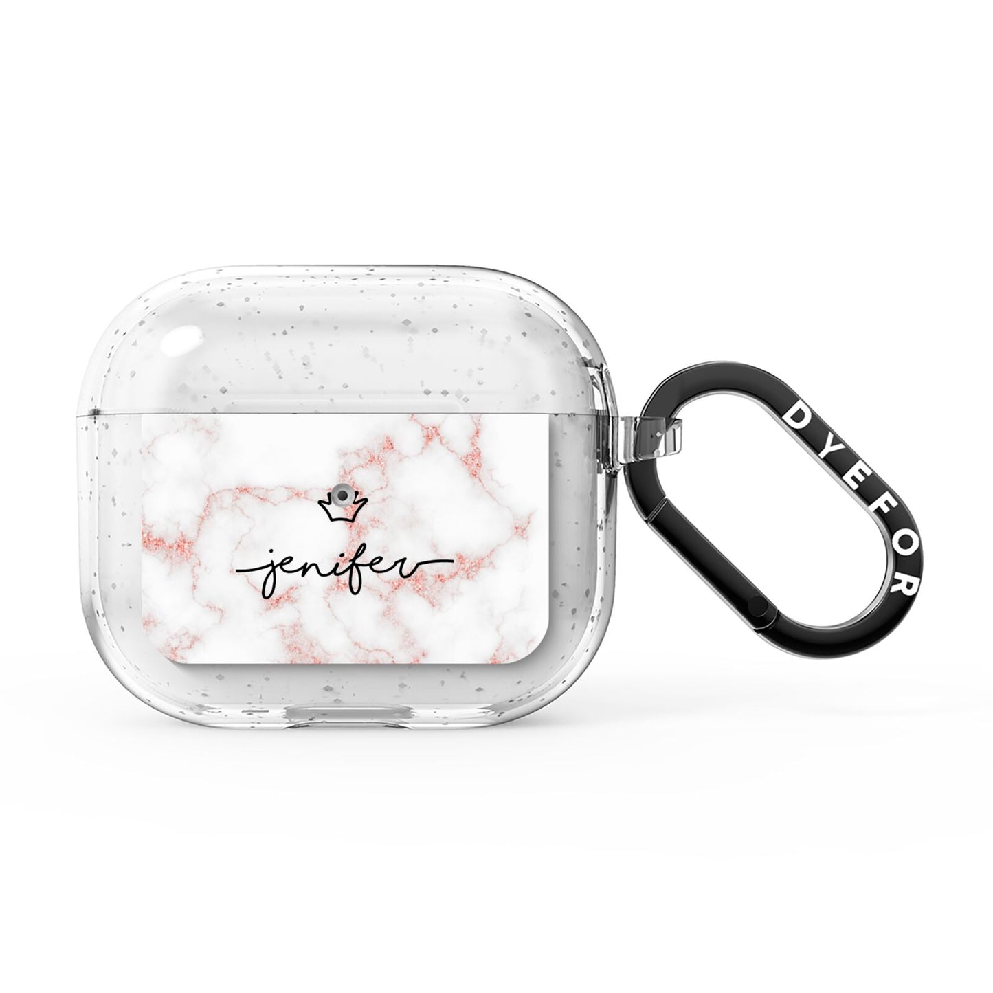 Pink Glitter Marble with Custom Text AirPods Glitter Case 3rd Gen