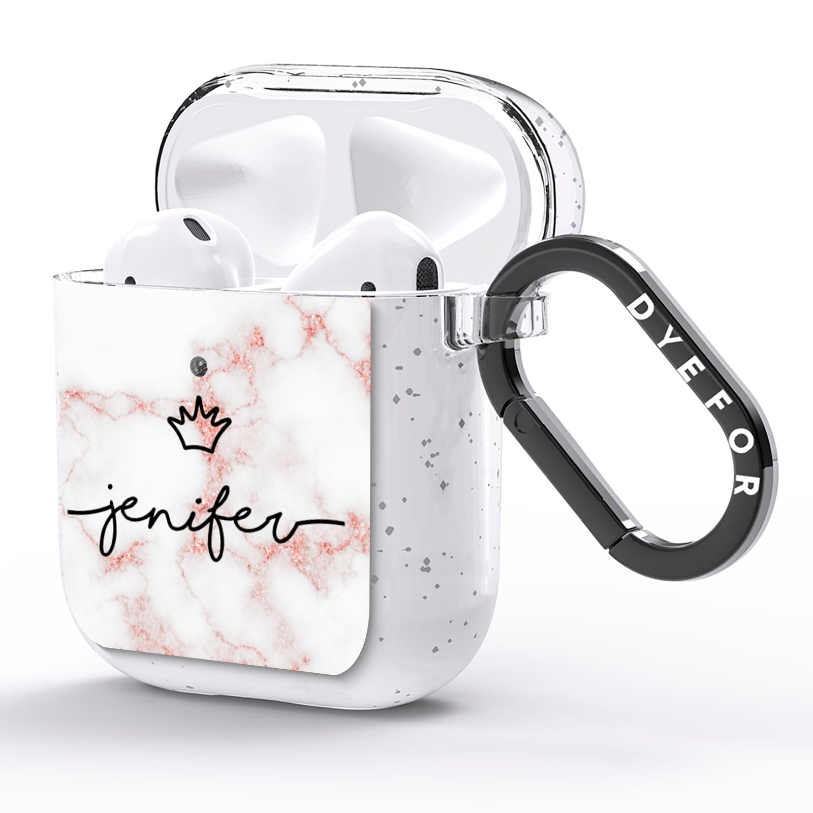 Pink Glitter Marble with Custom Text AirPods Glitter Case Side Image