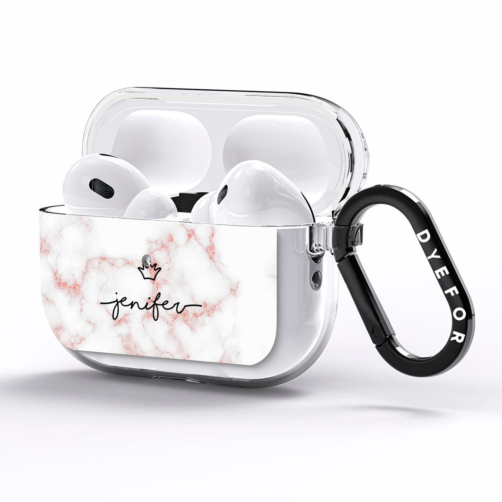 Pink Glitter Marble with Custom Text AirPods Pro Clear Case Side Image