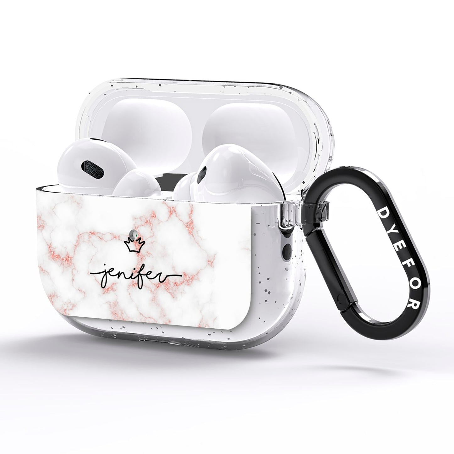 Pink Glitter Marble with Custom Text AirPods Pro Glitter Case Side Image