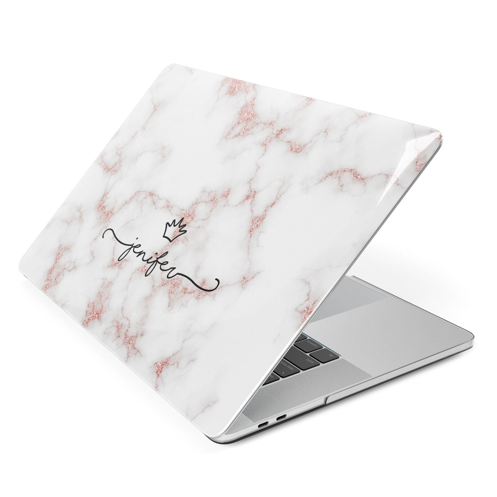 Pink Glitter Marble with Custom Text Apple MacBook Case Side View