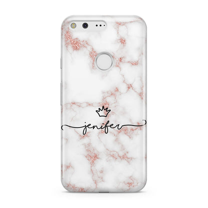 Pink Glitter Marble with Custom Text Google Pixel Case