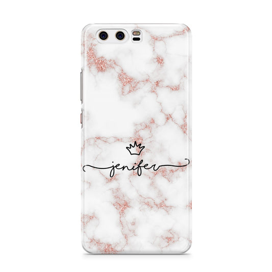 Pink Glitter Marble with Custom Text Huawei P10 Phone Case