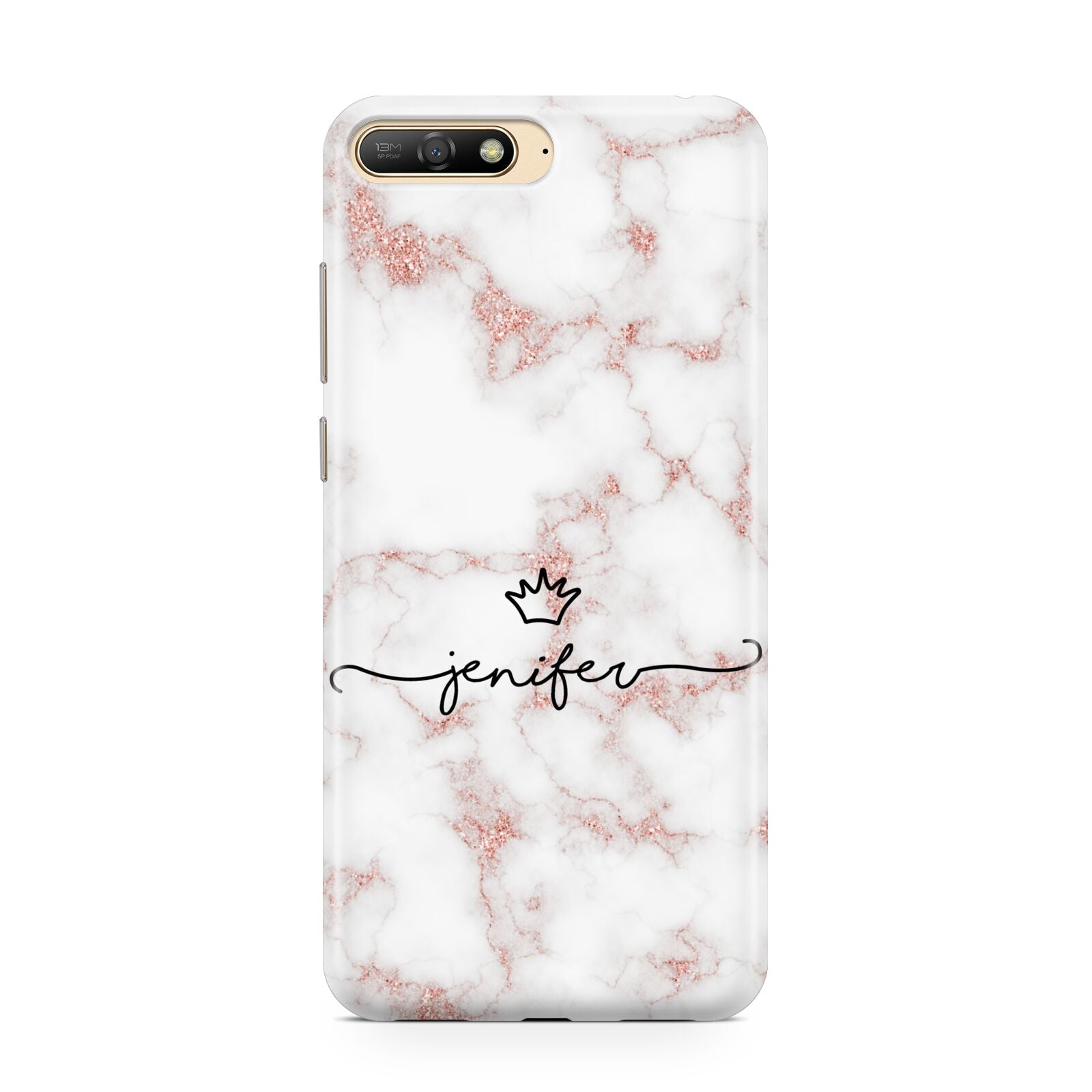 Pink Glitter Marble with Custom Text Huawei Y6 2018