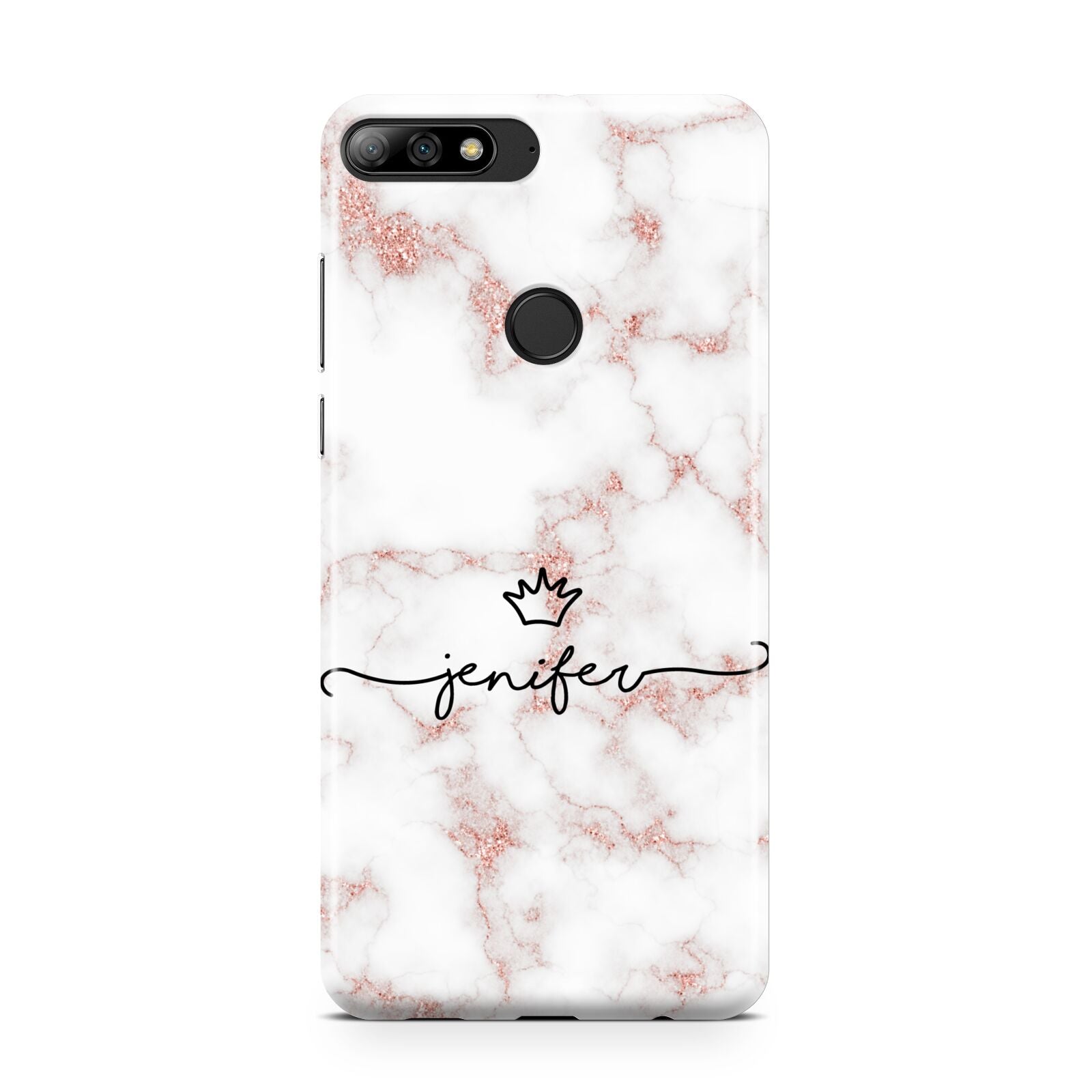 Pink Glitter Marble with Custom Text Huawei Y7 2018