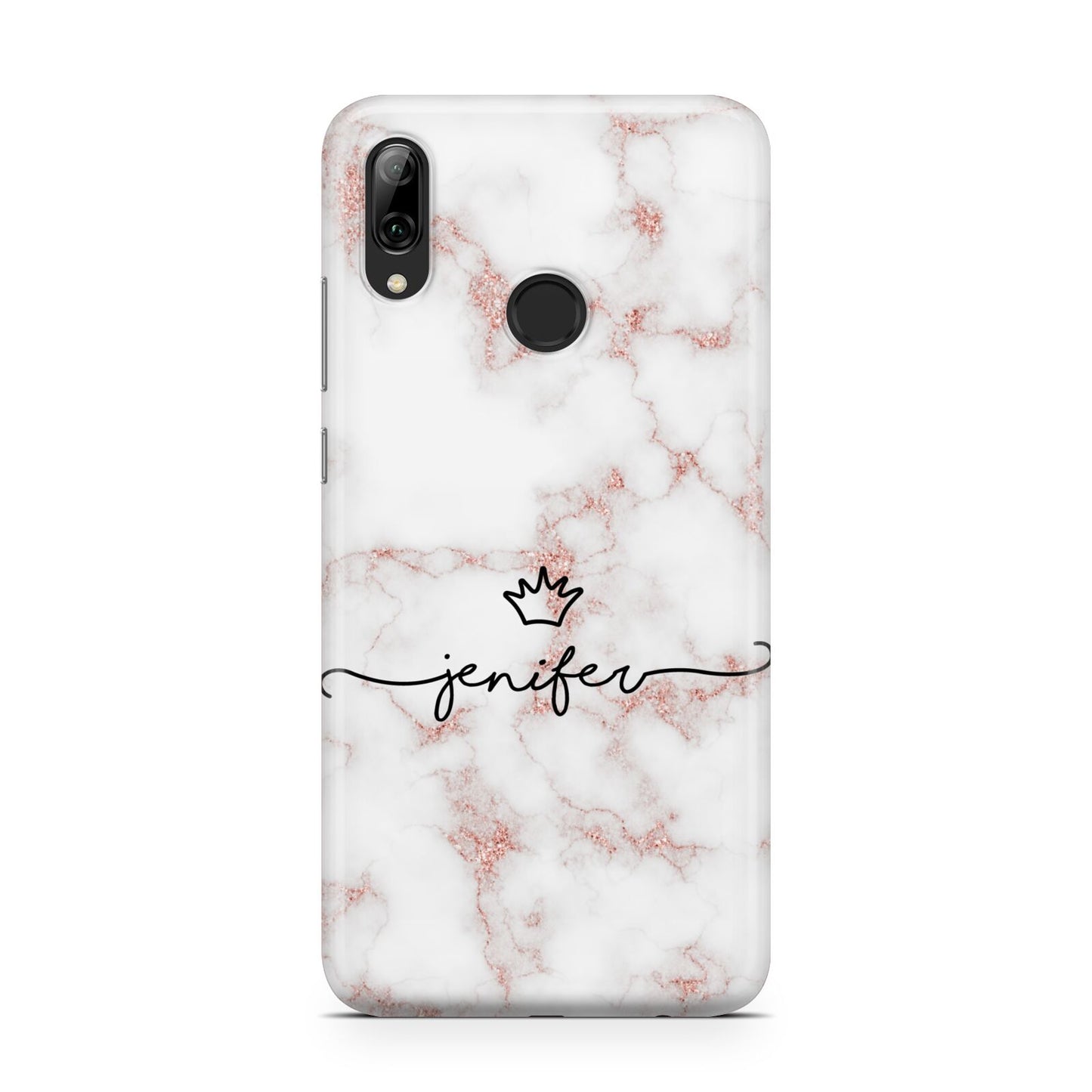 Pink Glitter Marble with Custom Text Huawei Y7 2019