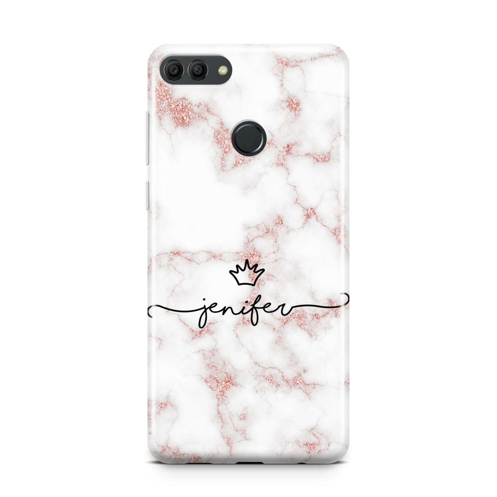 Pink Glitter Marble with Custom Text Huawei Y9 2018