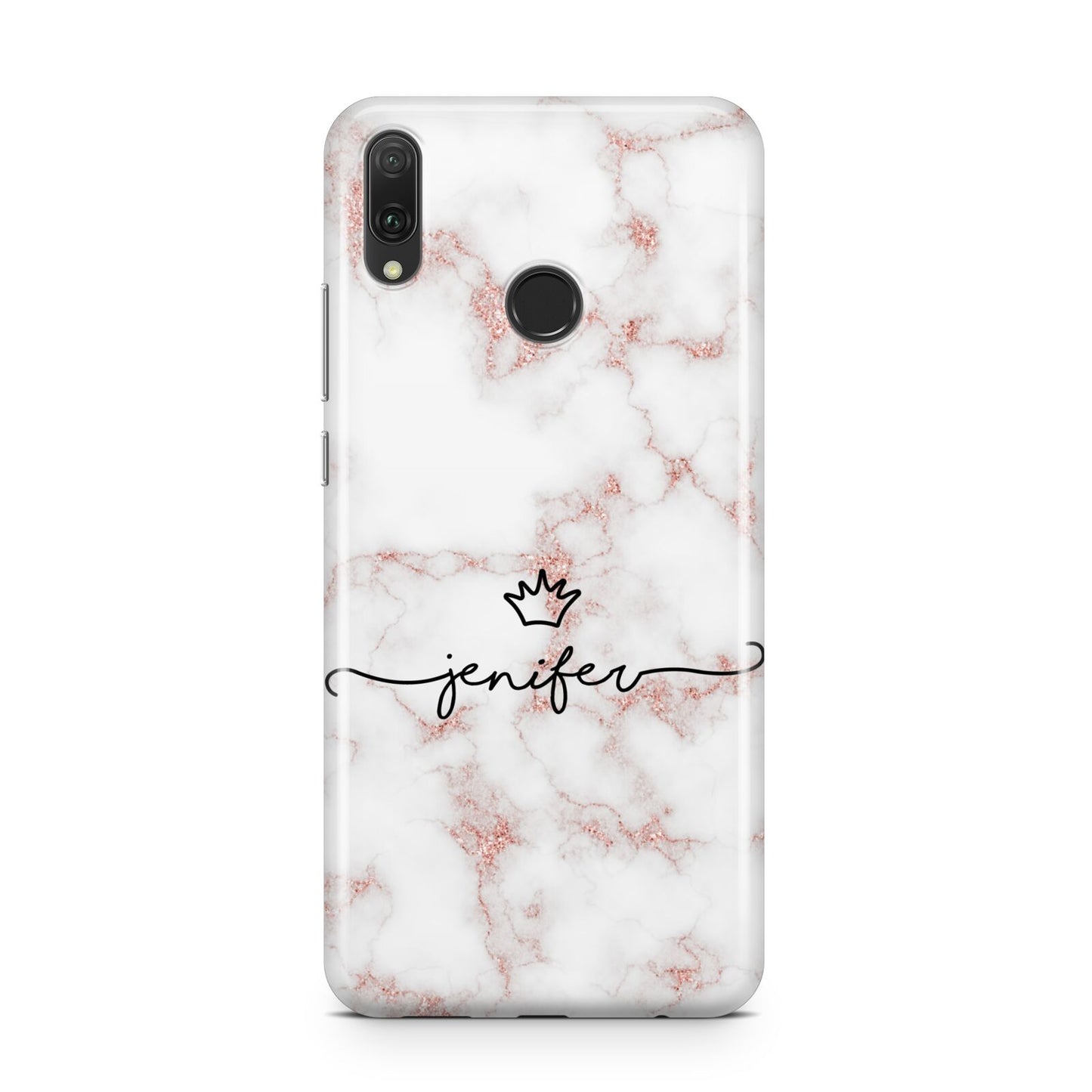 Pink Glitter Marble with Custom Text Huawei Y9 2019