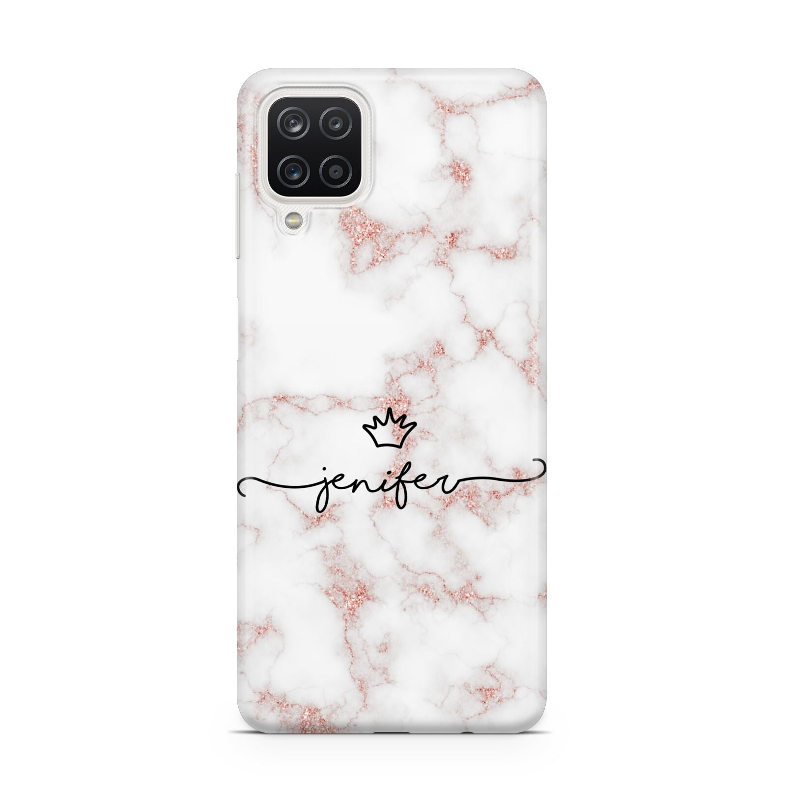 Pink Glitter Marble with Custom Text Samsung A12 Case