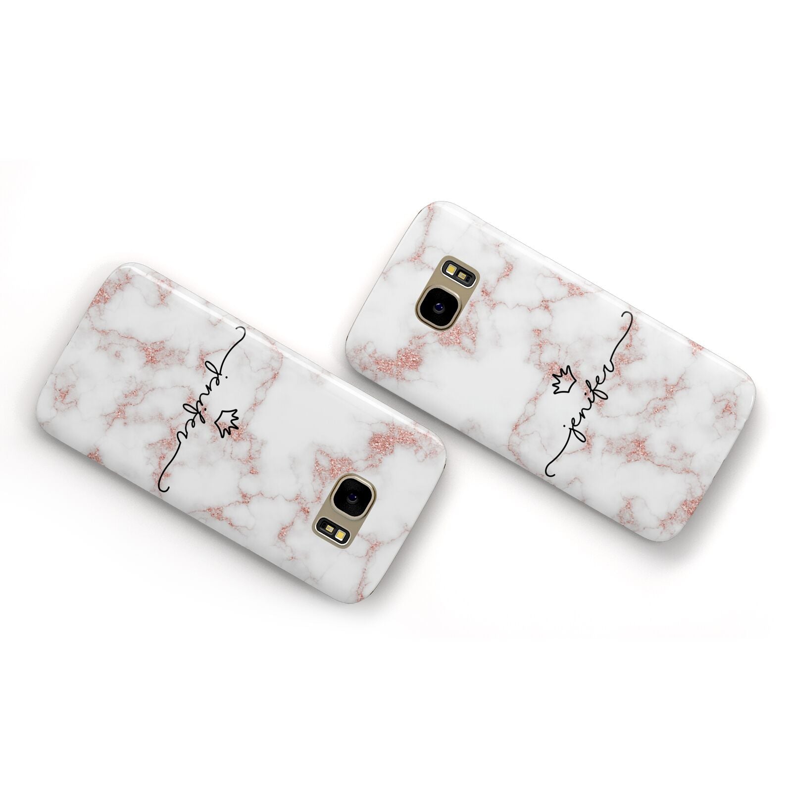 Pink Glitter Marble with Custom Text Samsung Galaxy Case Flat Overview