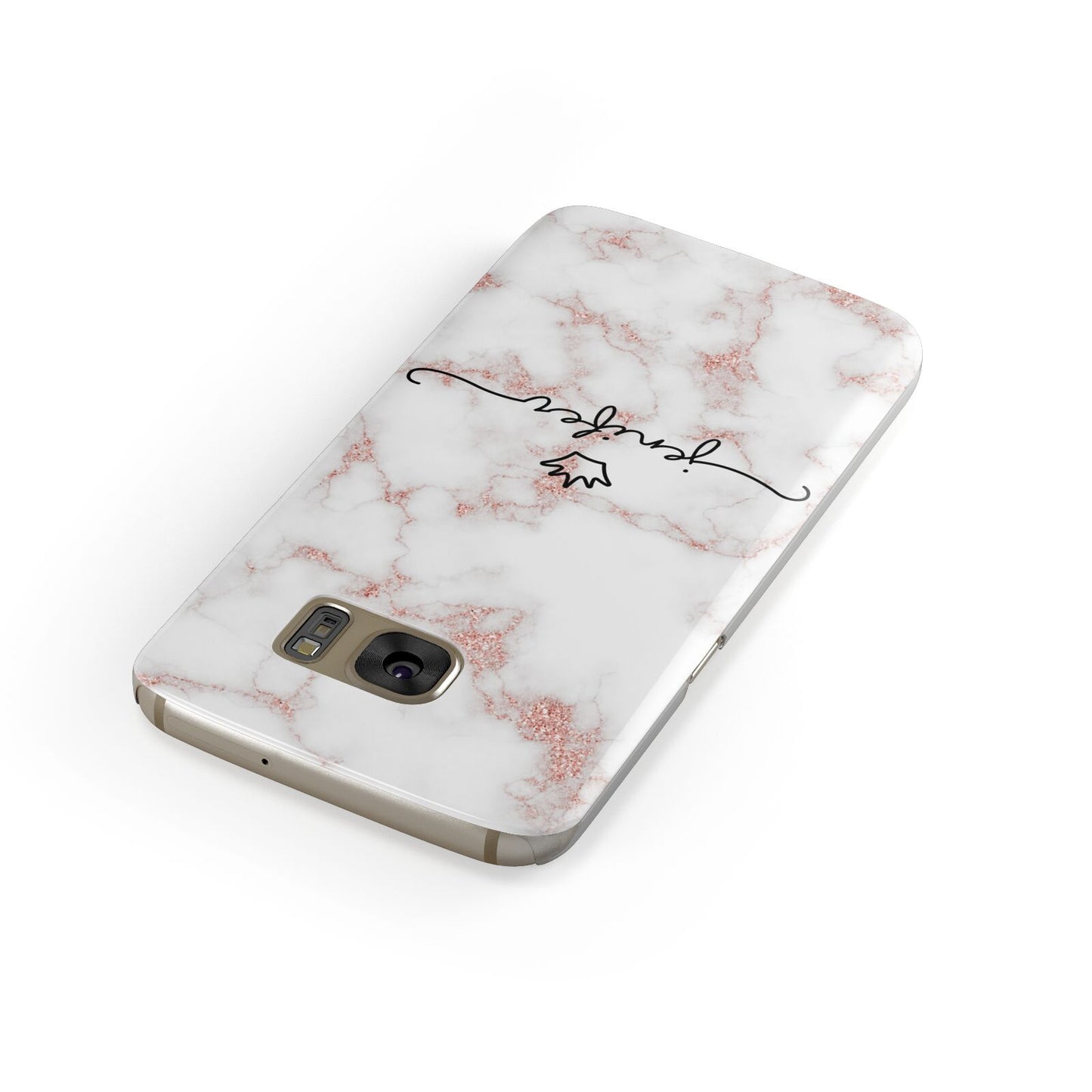 Pink Glitter Marble with Custom Text Samsung Galaxy Case Front Close Up