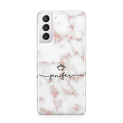 Pink Glitter Marble with Custom Text Samsung S21 Case