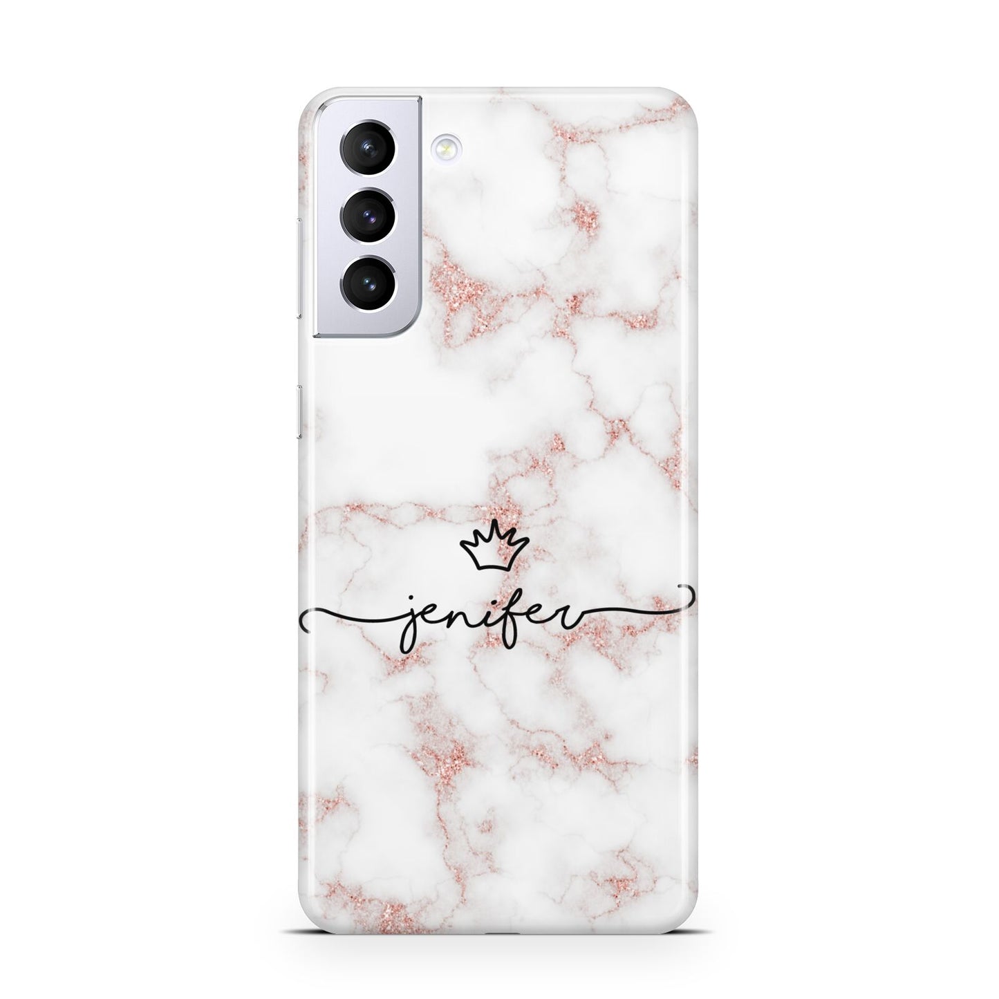 Pink Glitter Marble with Custom Text Samsung S21 Plus Case