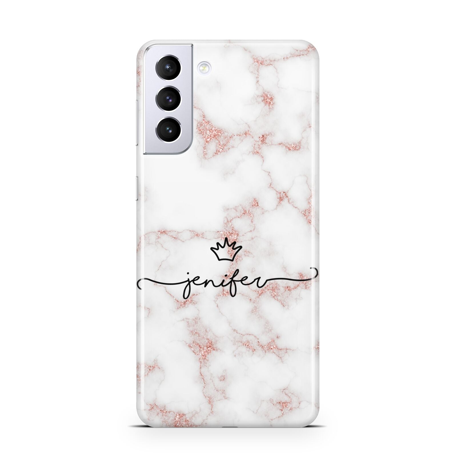 Pink Glitter Marble with Custom Text Samsung S21 Plus Phone Case