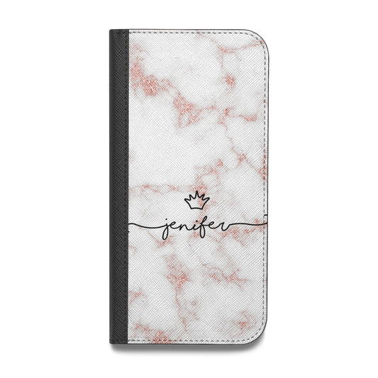 Pink Glitter Marble with Custom Text Vegan Leather Flip iPhone Case