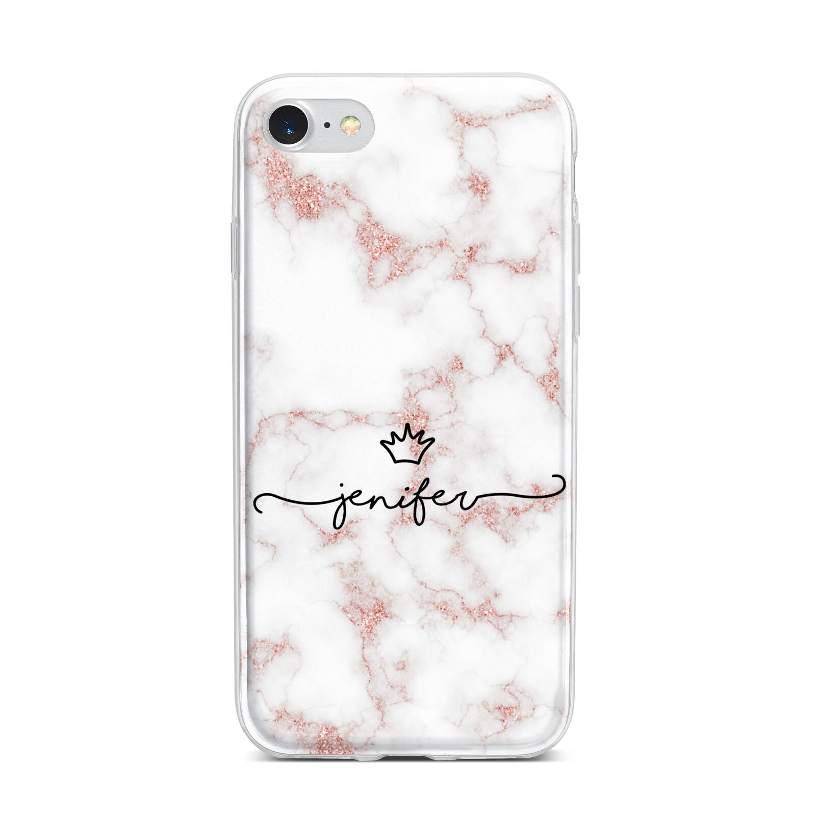 Pink Glitter Marble with Custom Text iPhone 7 Bumper Case on Silver iPhone