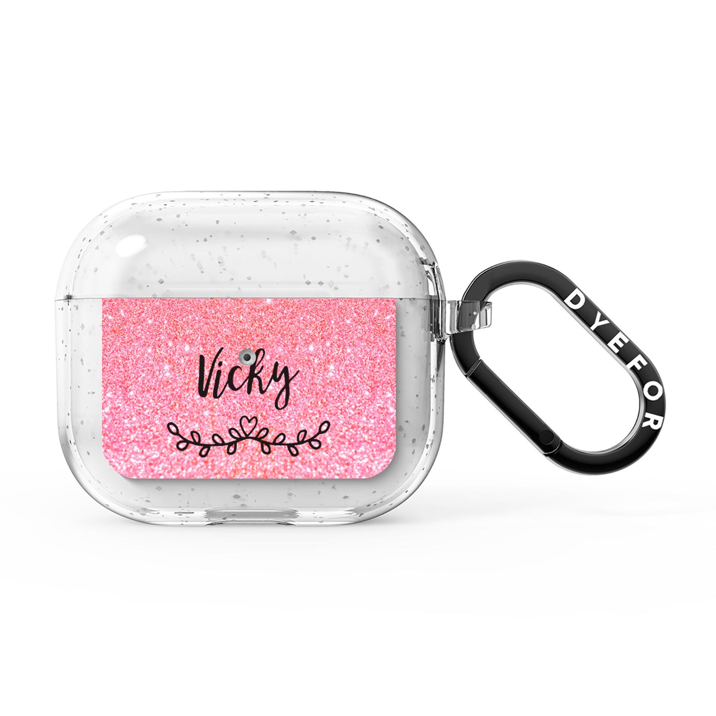 Pink Glitter with Custom Black Text AirPods Glitter Case 3rd Gen