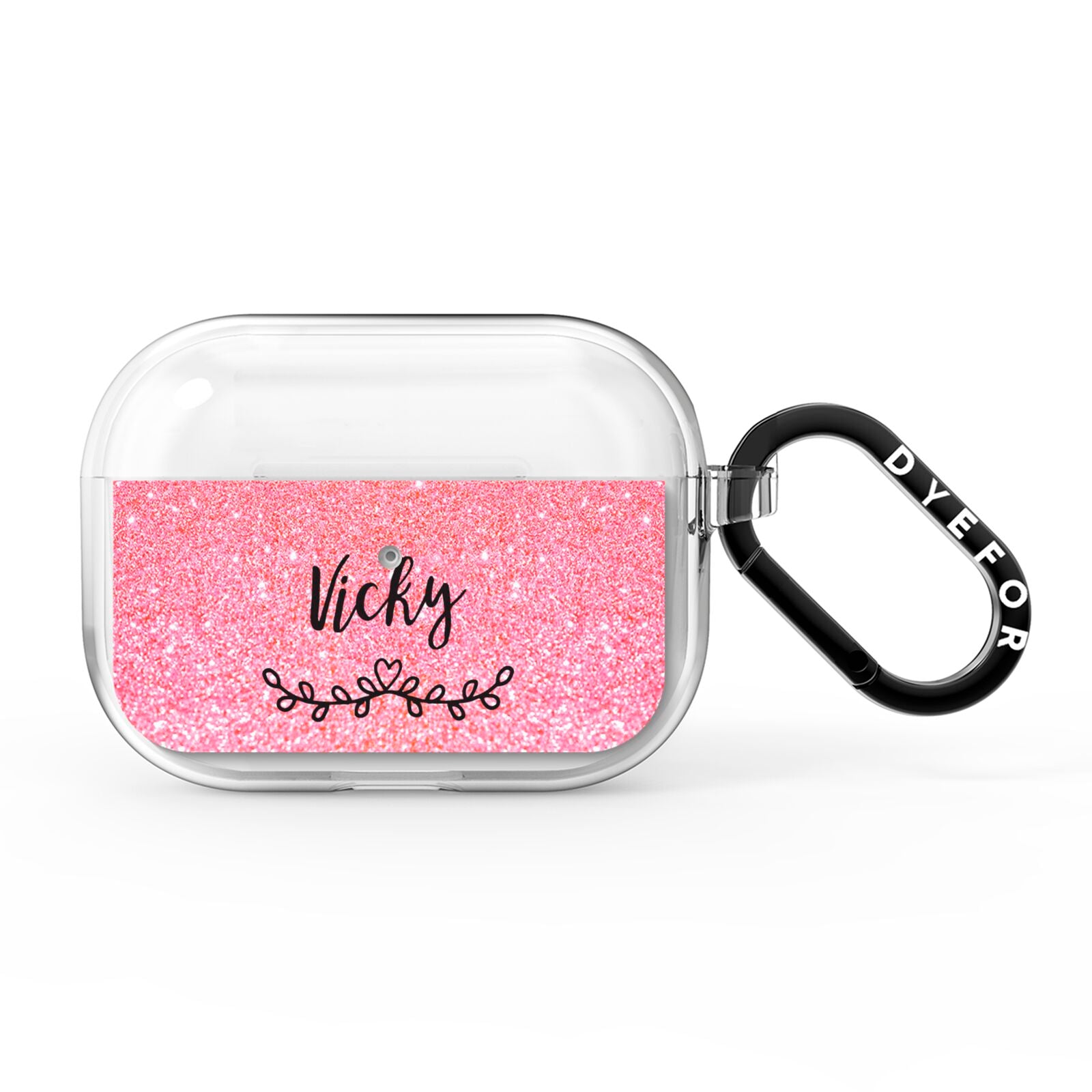 Pink Glitter with Custom Black Text AirPods Pro Clear Case