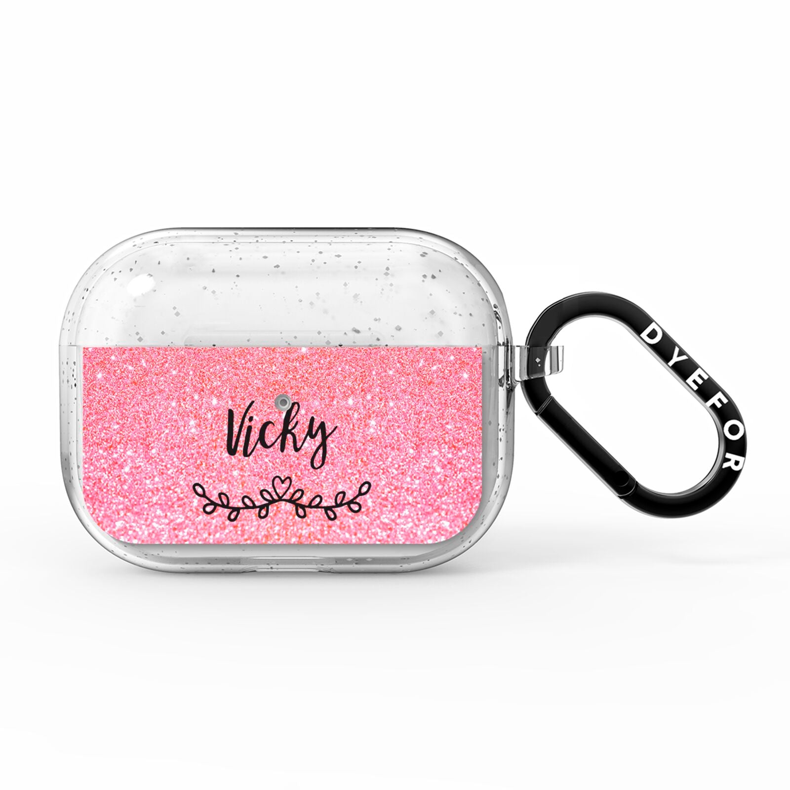 Pink Glitter with Custom Black Text AirPods Pro Glitter Case