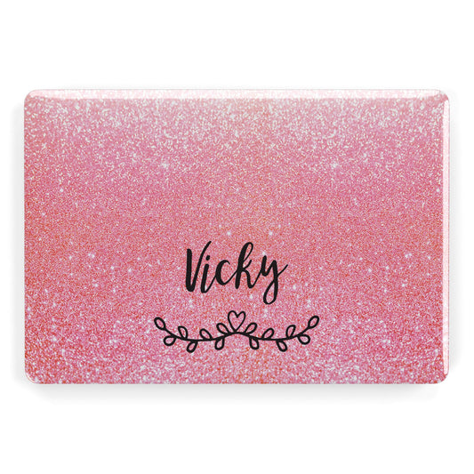 Pink Glitter with Custom Black Text Apple MacBook Case