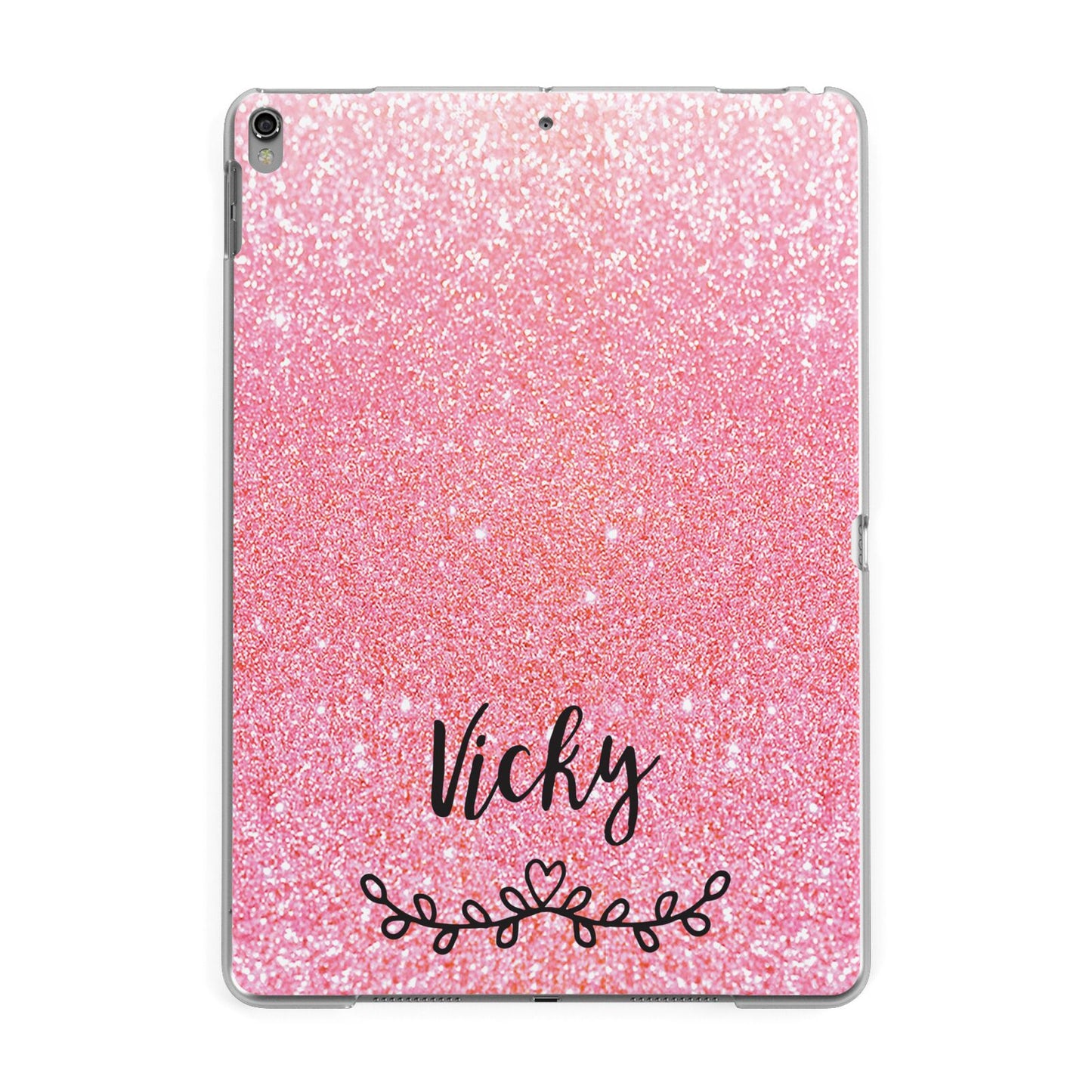 Pink Glitter with Custom Black Text Apple iPad Grey Case