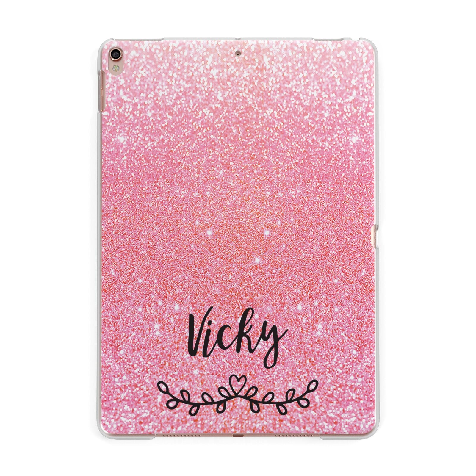 Pink Glitter with Custom Black Text Apple iPad Rose Gold Case