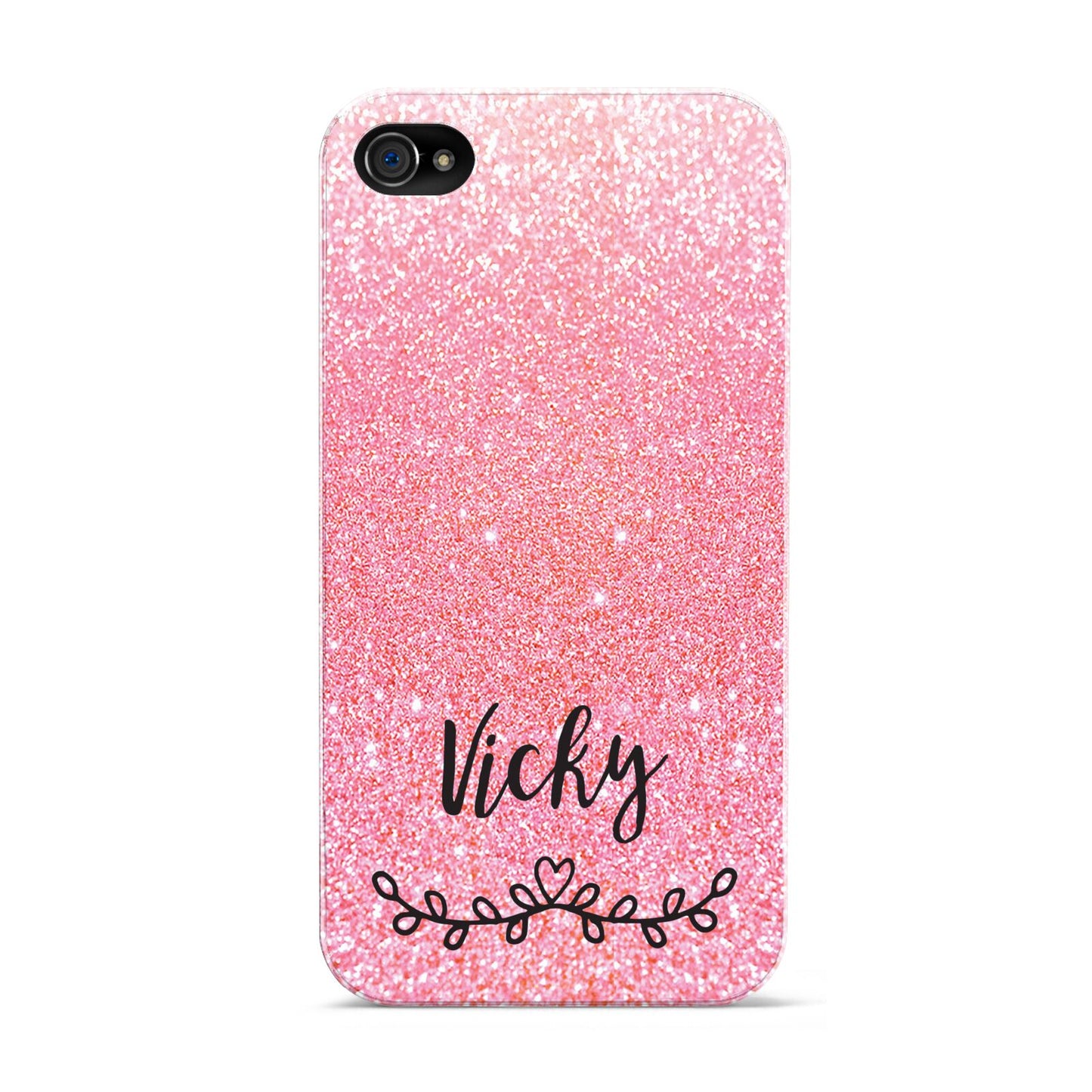 Pink Glitter with Custom Black Text Apple iPhone 4s Case