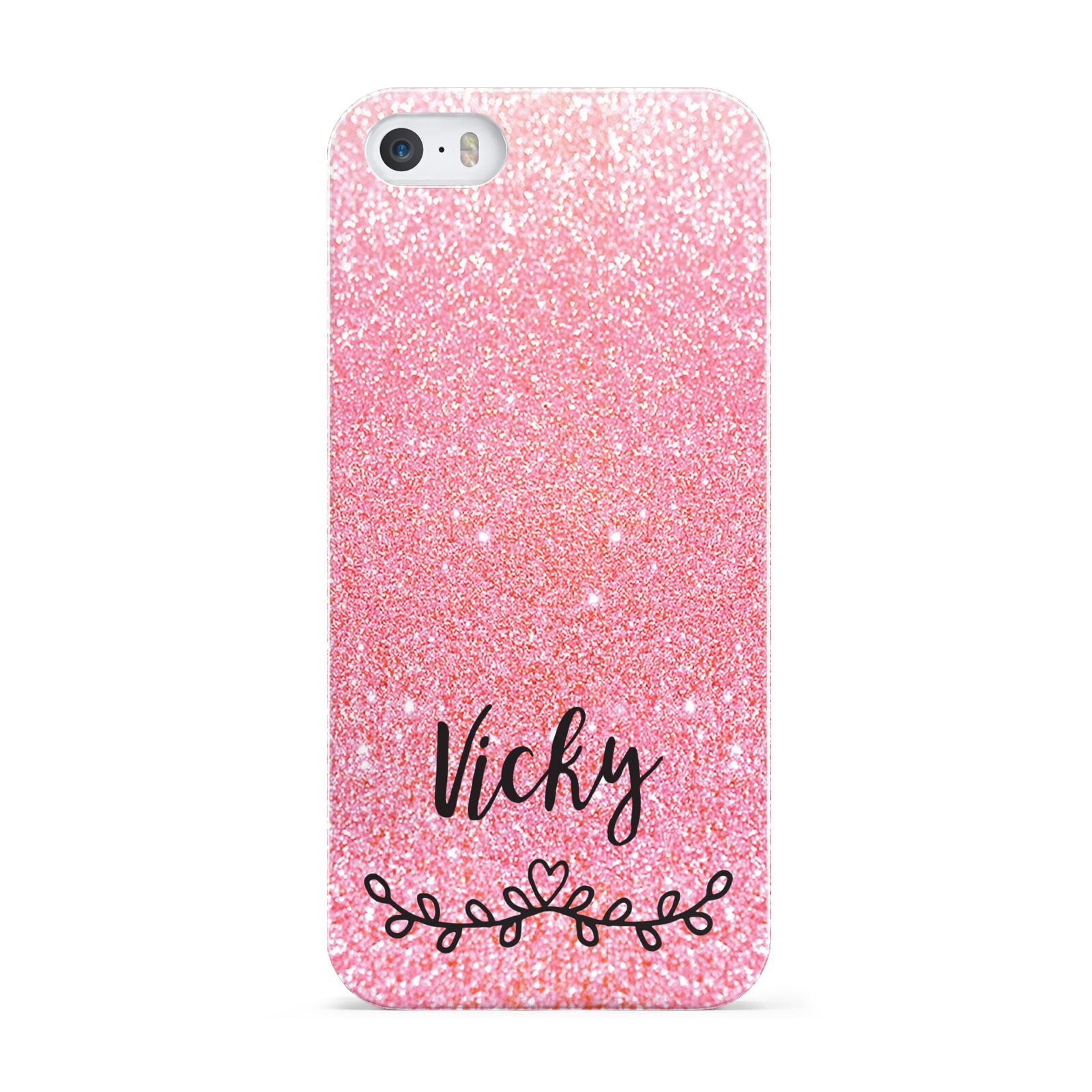 Pink Glitter with Custom Black Text Apple iPhone 5 Case