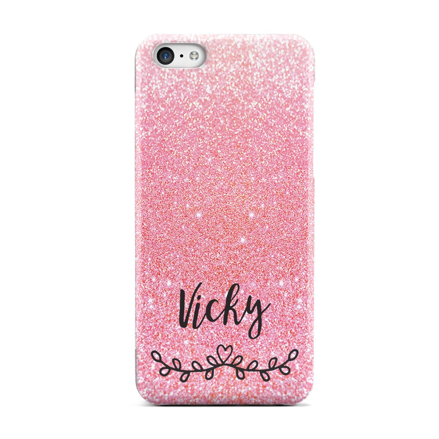 Pink Glitter with Custom Black Text Apple iPhone 5c Case