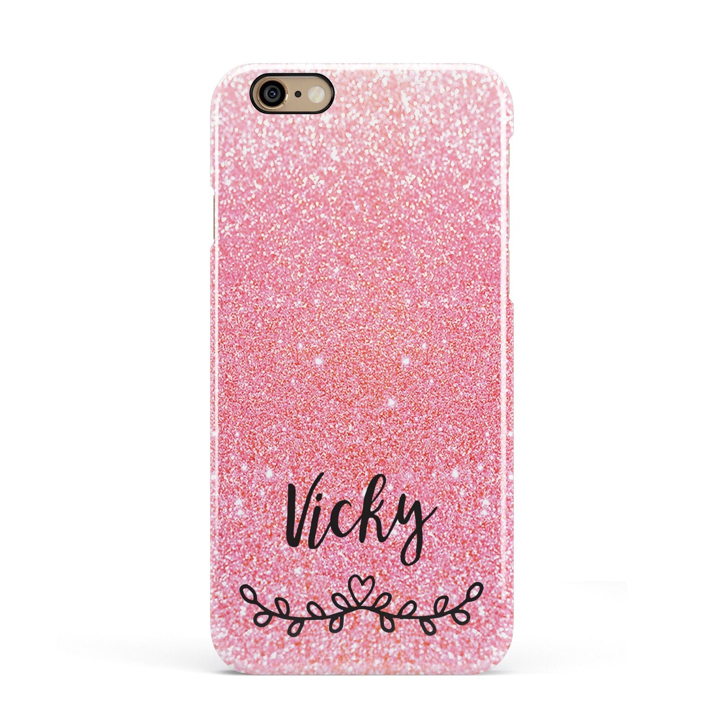 Pink Glitter with Custom Black Text Apple iPhone 6 3D Snap Case