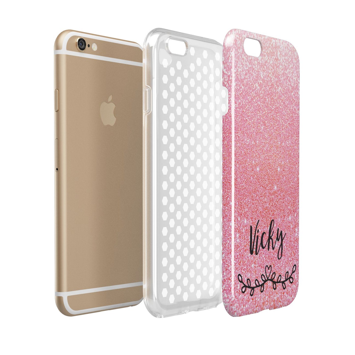 Pink Glitter with Custom Black Text Apple iPhone 6 3D Tough Case Expanded view