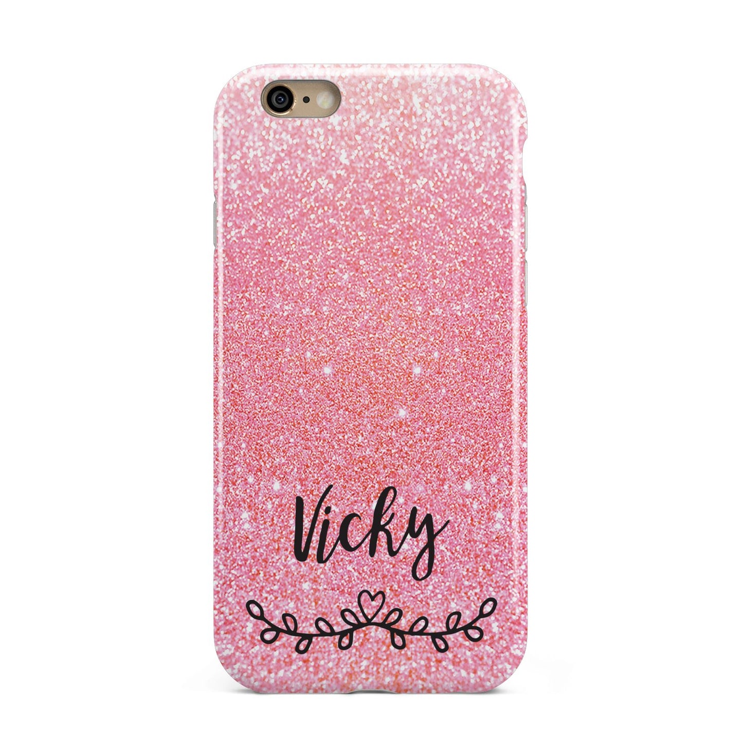 Pink Glitter with Custom Black Text Apple iPhone 6 3D Tough Case