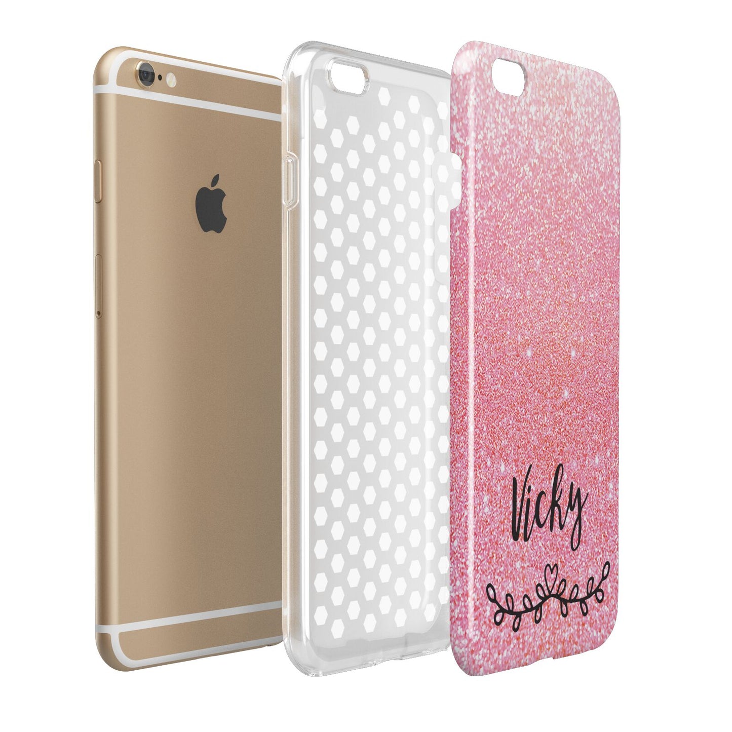 Pink Glitter with Custom Black Text Apple iPhone 6 Plus 3D Tough Case Expand Detail Image