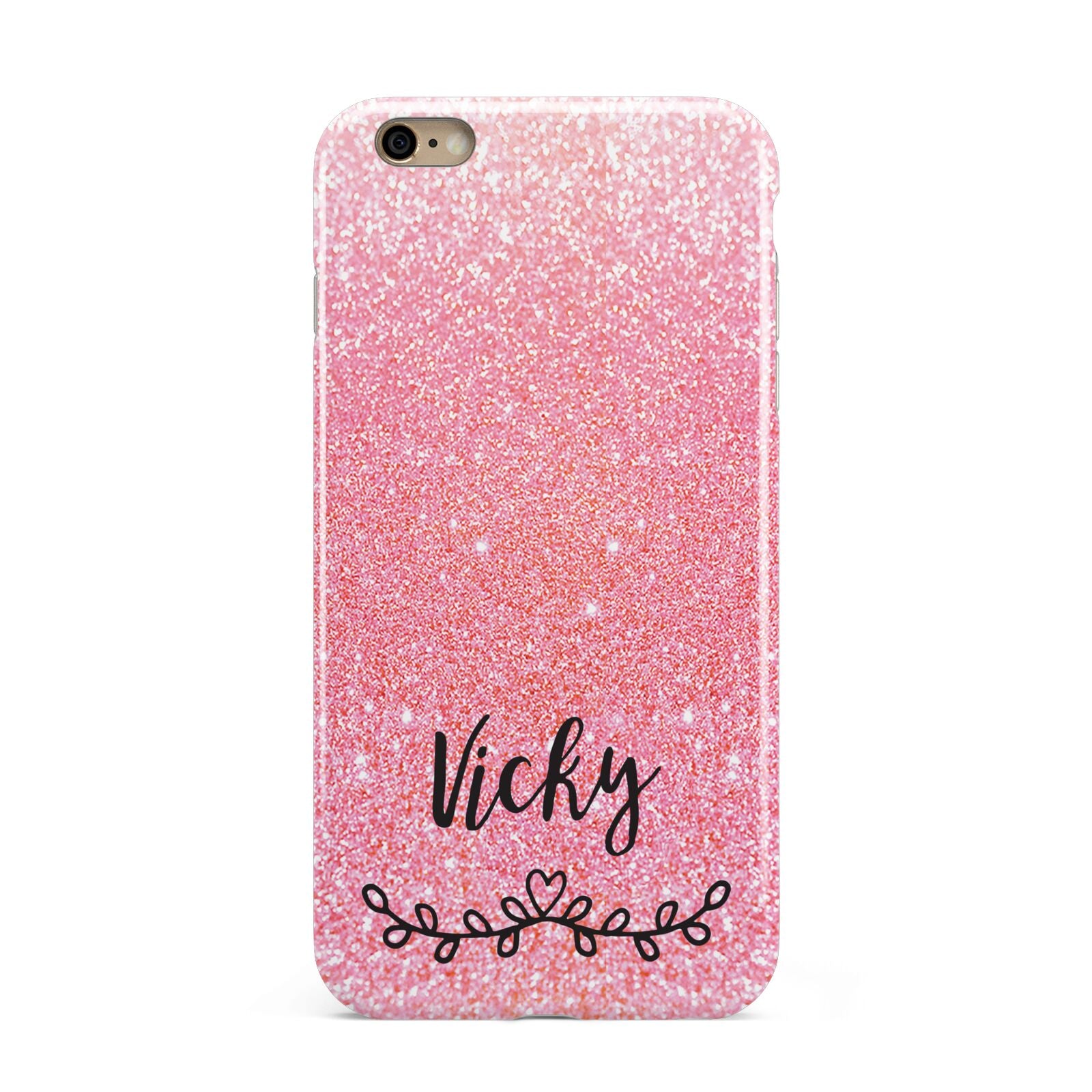 Pink Glitter with Custom Black Text Apple iPhone 6 Plus 3D Tough Case