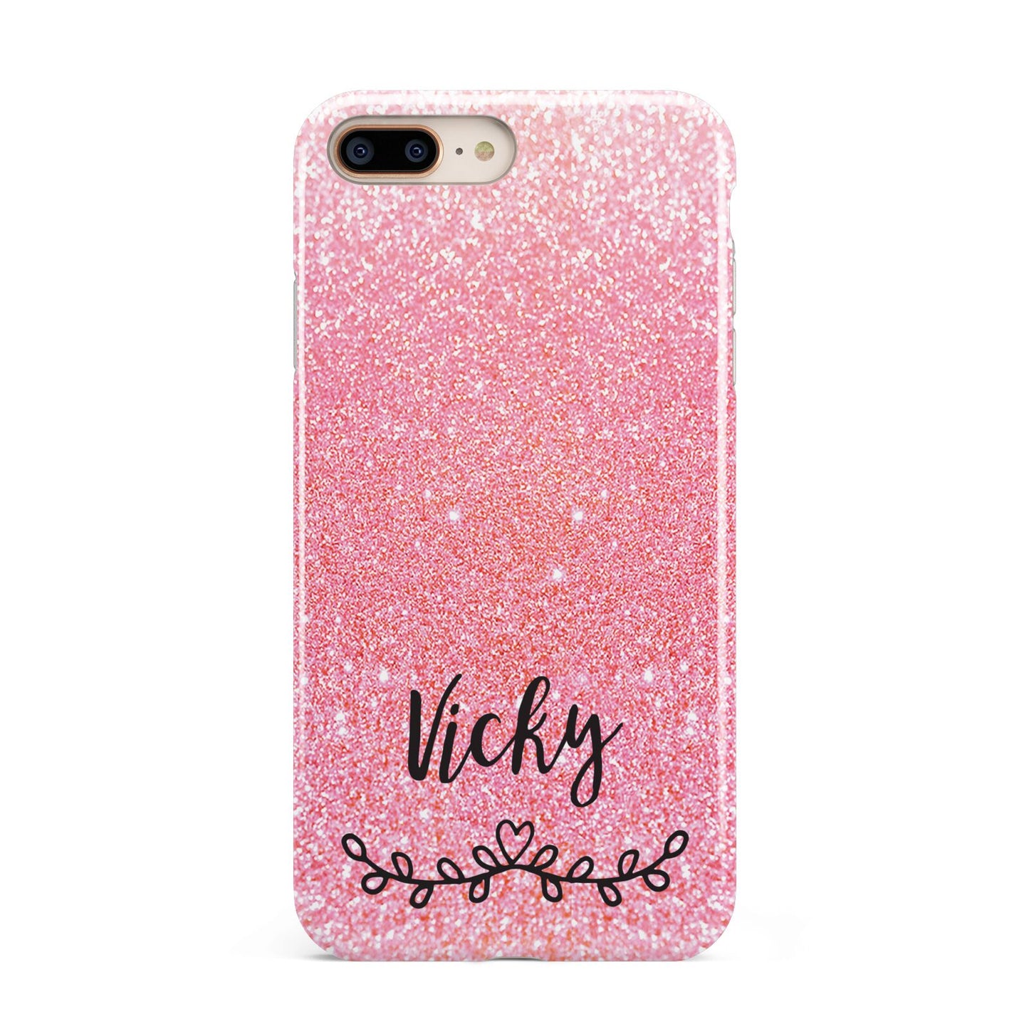 Pink Glitter with Custom Black Text Apple iPhone 7 8 Plus 3D Tough Case