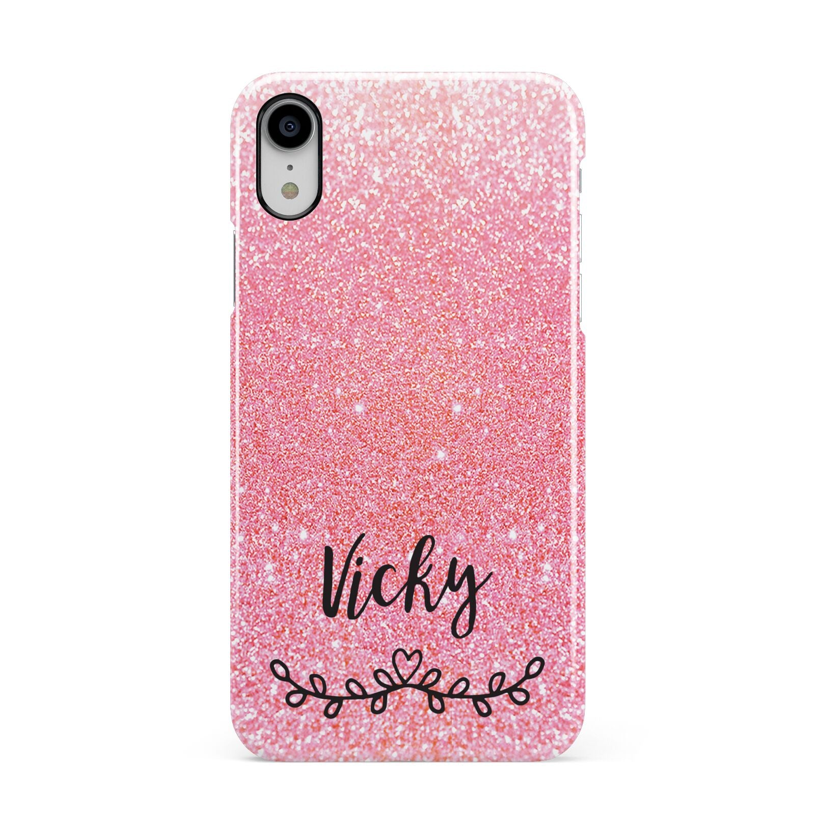 Pink Glitter with Custom Black Text Apple iPhone XR White 3D Snap Case