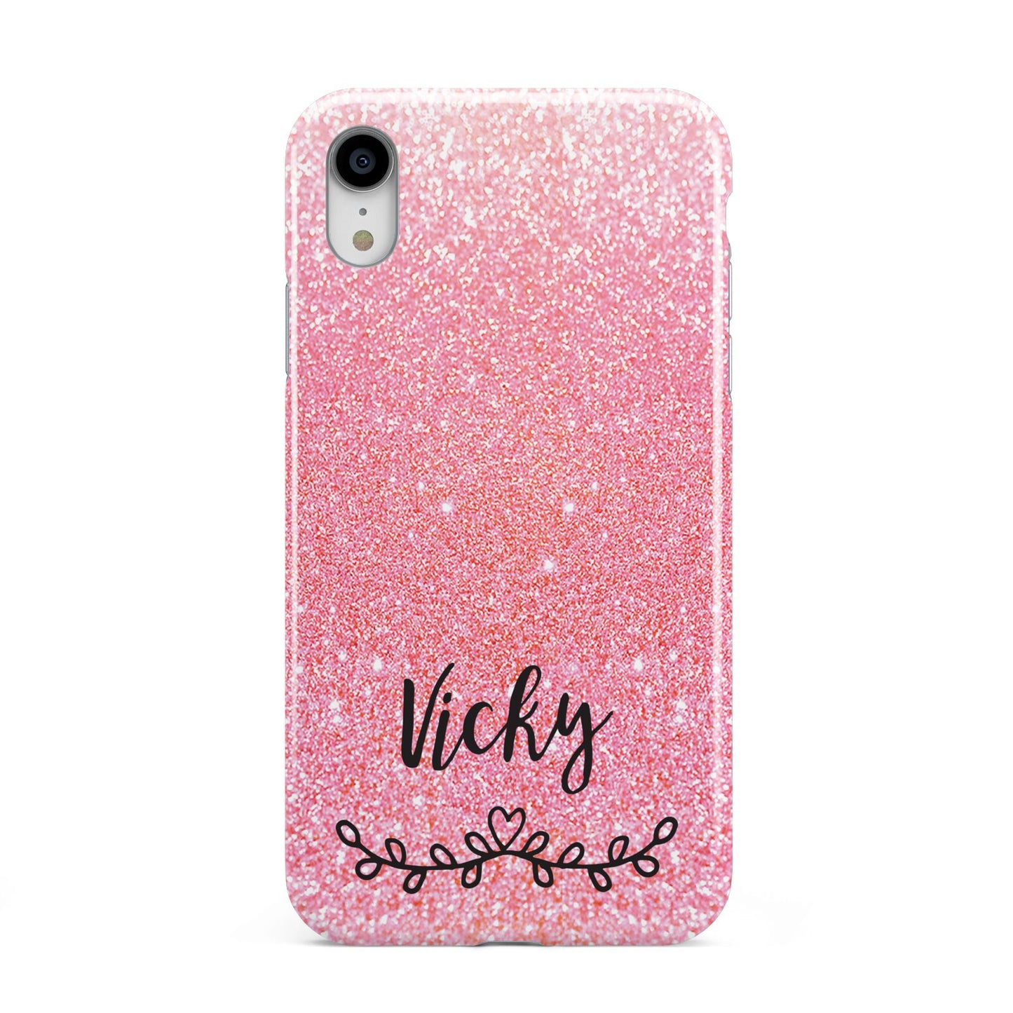 Pink Glitter with Custom Black Text Apple iPhone XR White 3D Tough Case