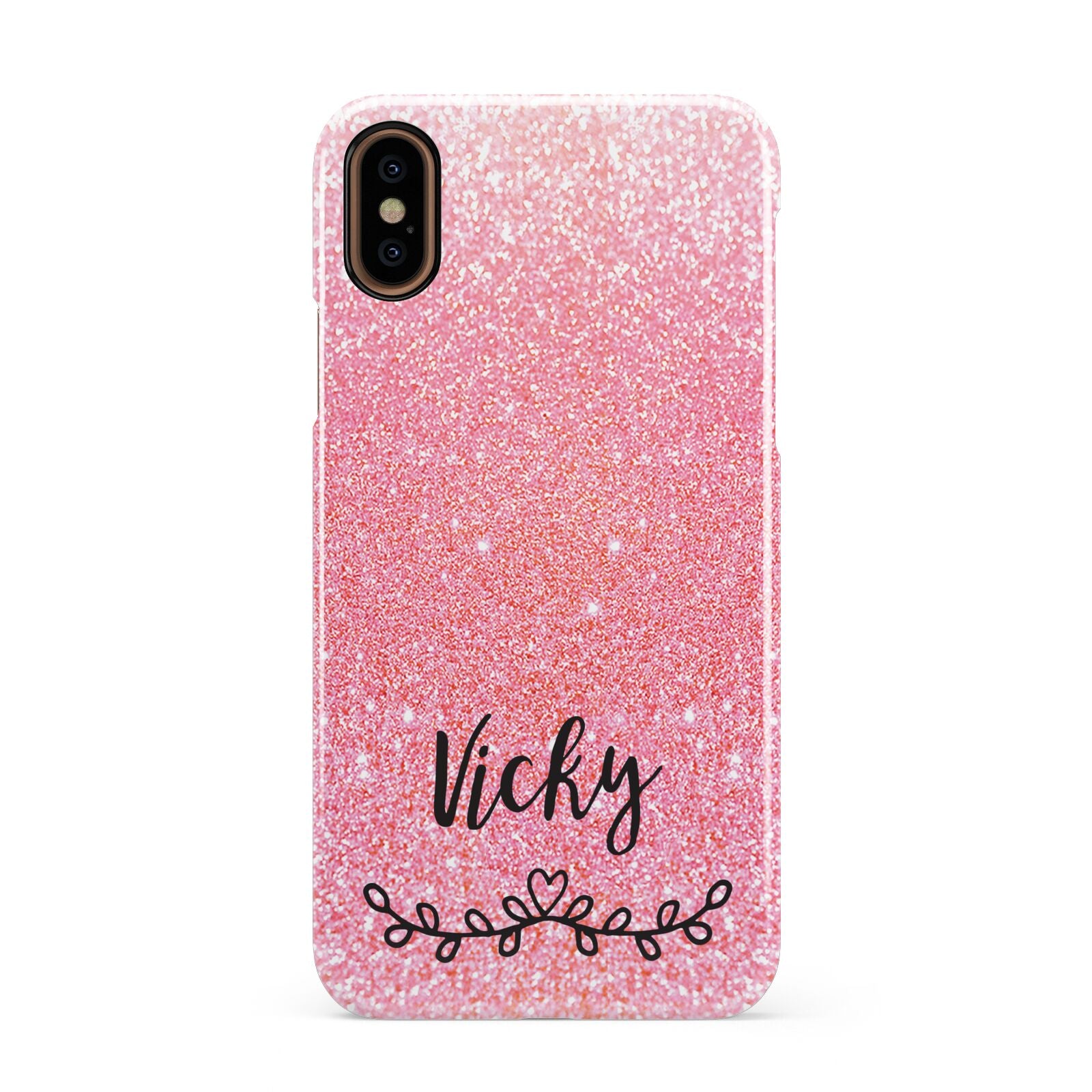 Pink Glitter with Custom Black Text Apple iPhone XS 3D Snap Case