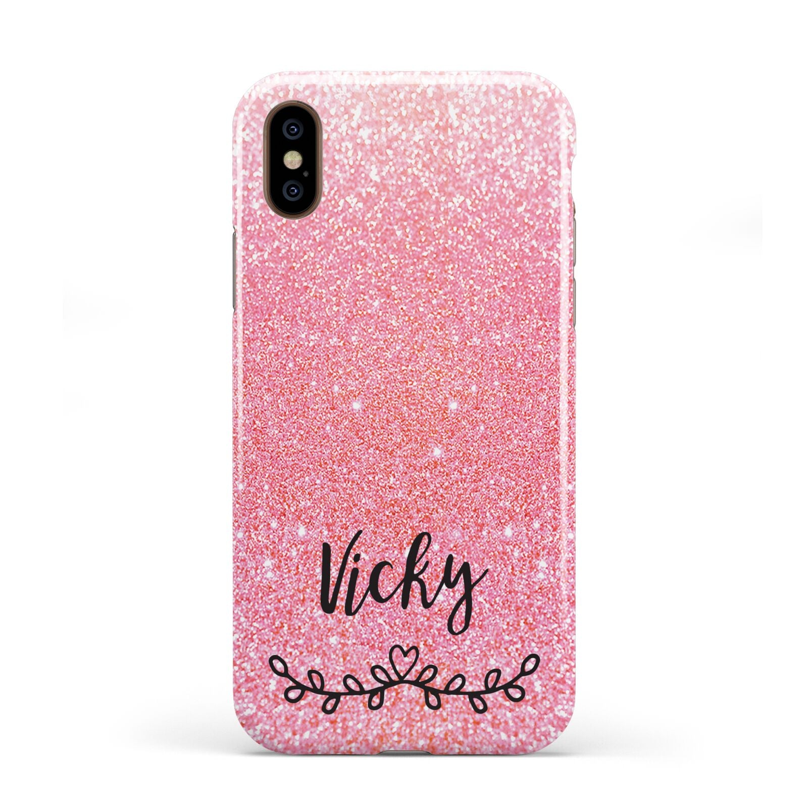 Pink Glitter with Custom Black Text Apple iPhone XS 3D Tough