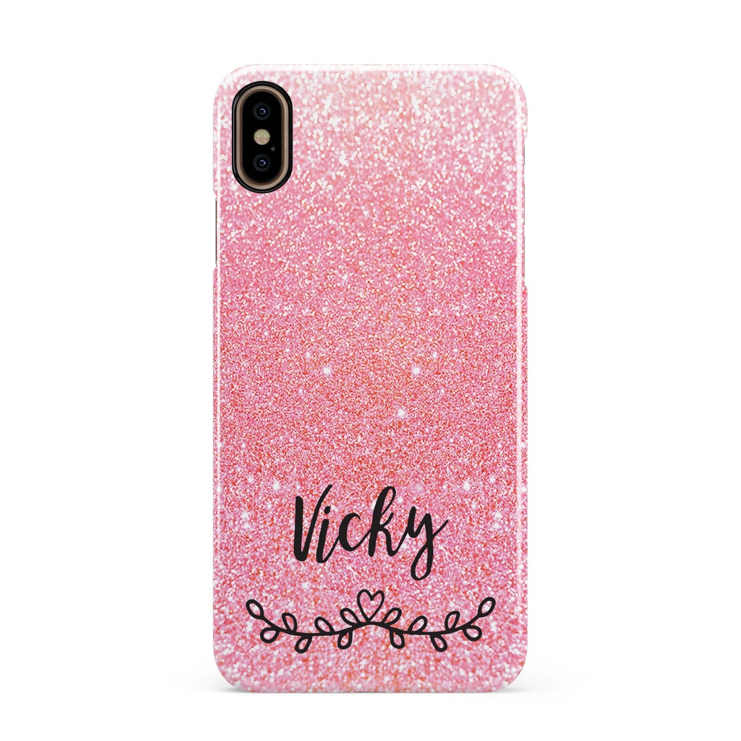 Pink Glitter with Custom Black Text Apple iPhone Xs Max 3D Snap Case