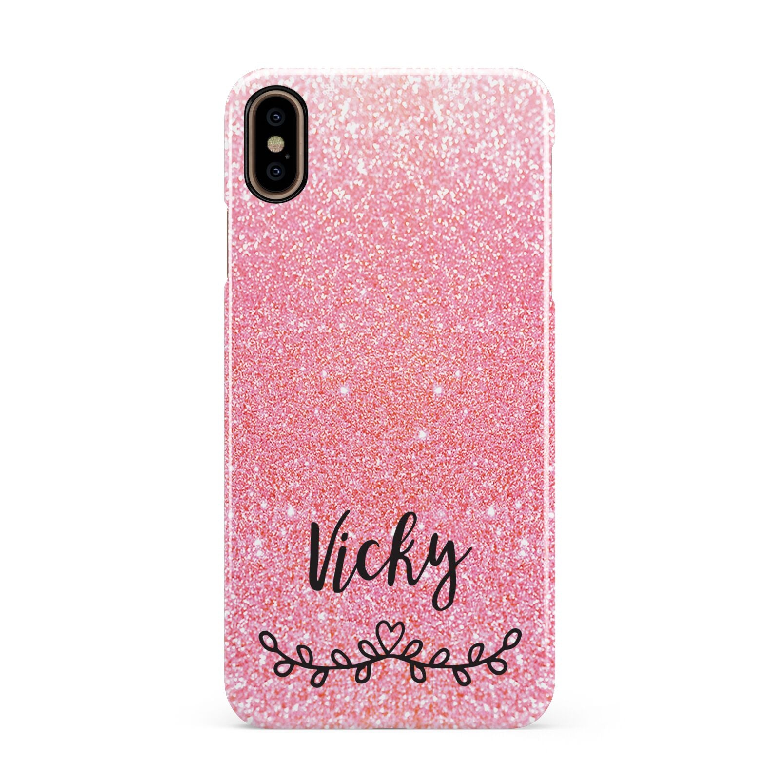 Pink Glitter with Custom Black Text Apple iPhone Xs Max 3D Snap Case