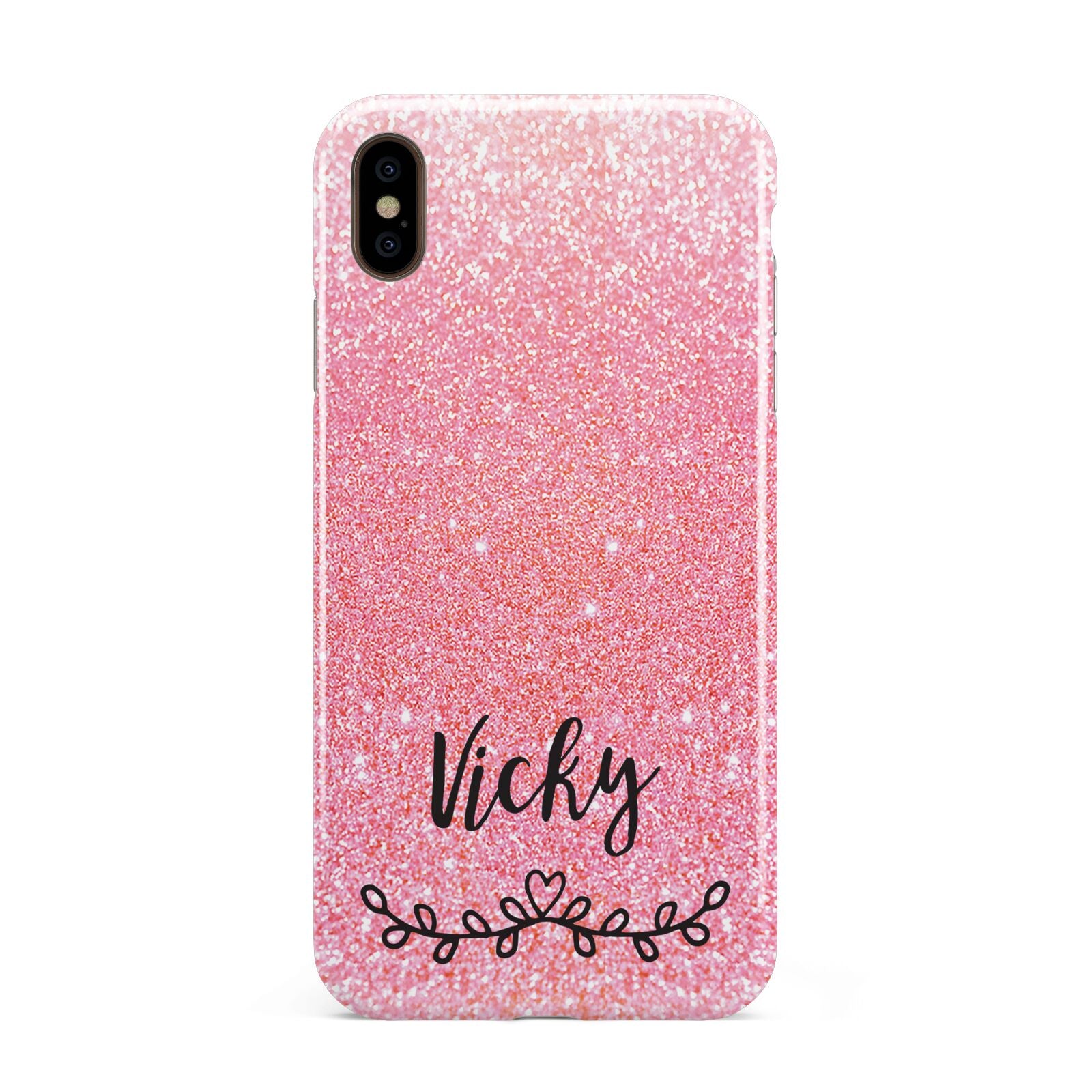 Pink Glitter with Custom Black Text Apple iPhone Xs Max 3D Tough Case