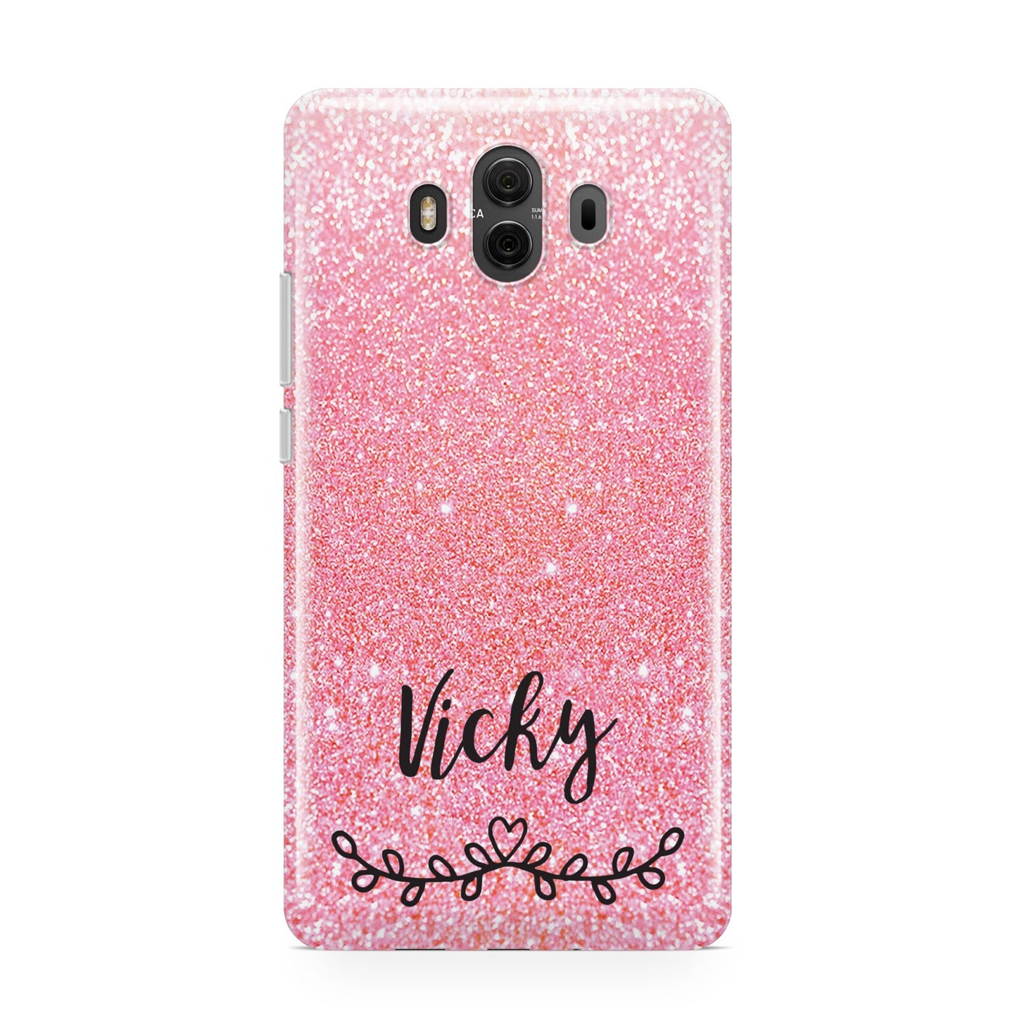 Pink Glitter with Custom Black Text Huawei Mate 10 Protective Phone Case