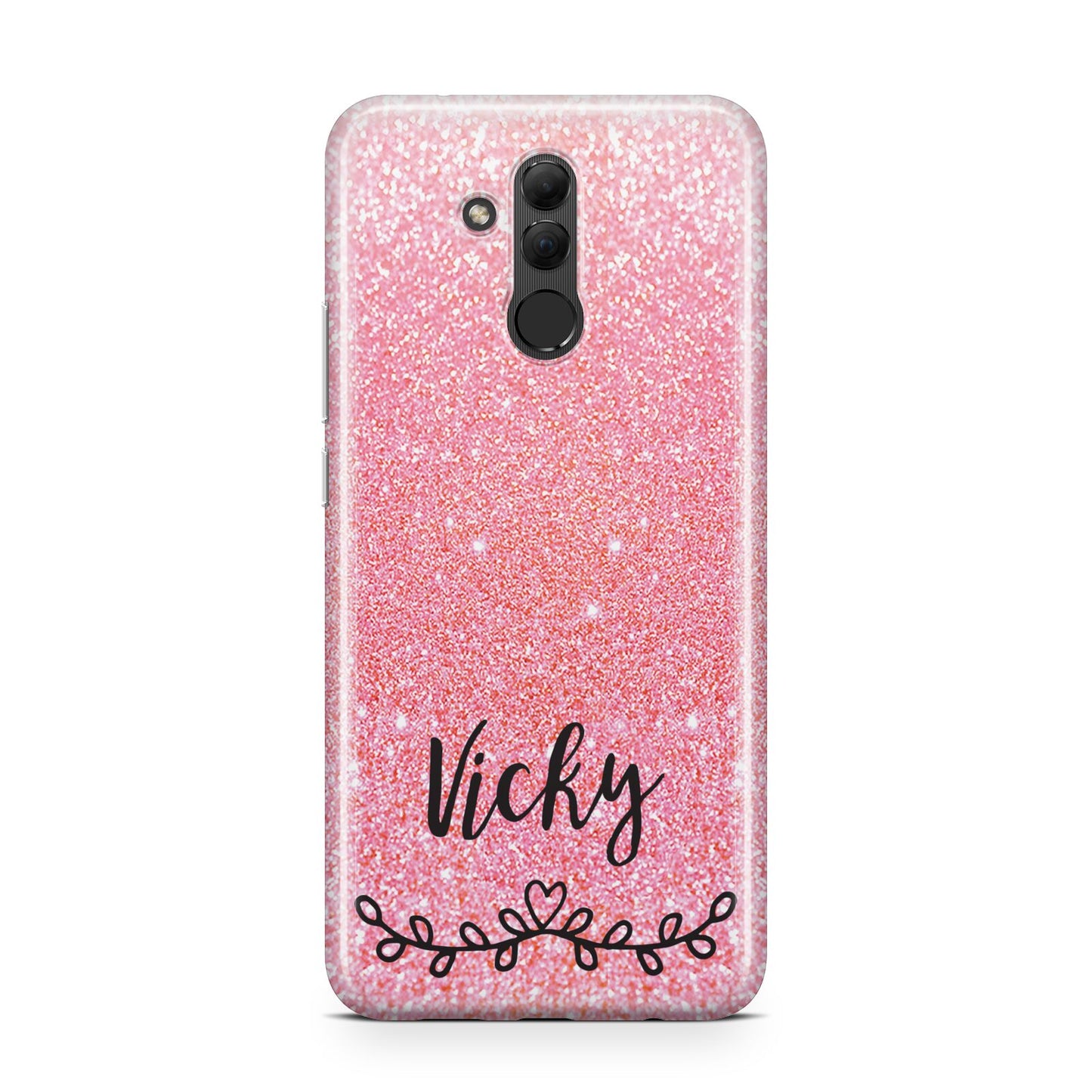 Pink Glitter with Custom Black Text Huawei Mate 20 Lite