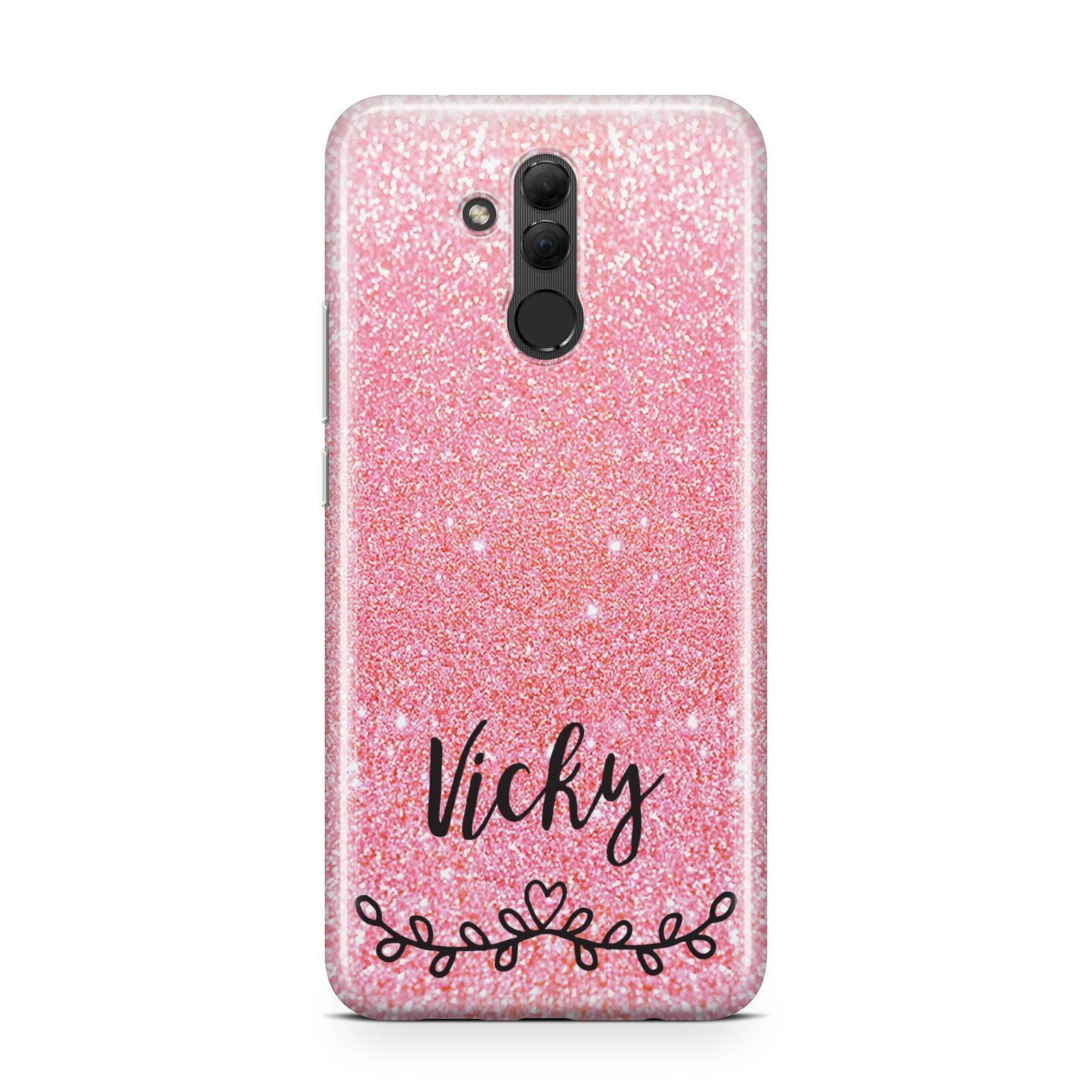 Pink Glitter with Custom Black Text Huawei Mate 20 Lite