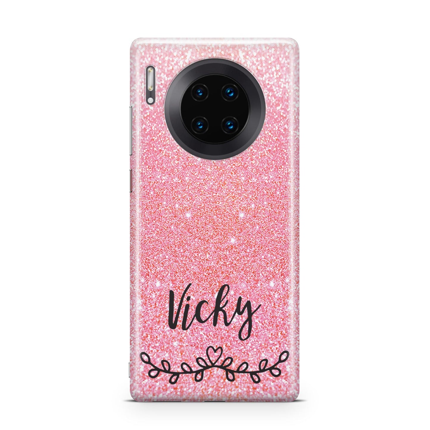 Pink Glitter with Custom Black Text Huawei Mate 30 Pro Phone Case