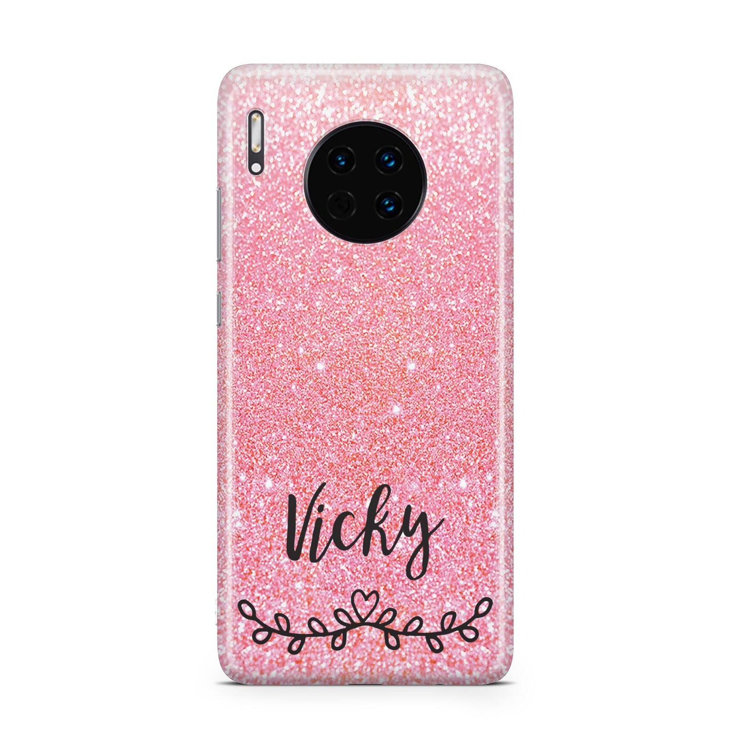 Pink Glitter with Custom Black Text Huawei Mate 30