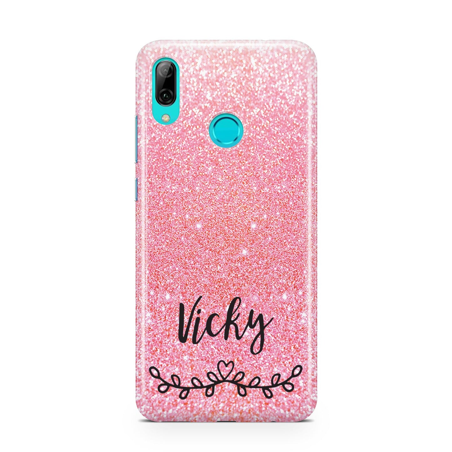 Pink Glitter with Custom Black Text Huawei P Smart 2019 Case