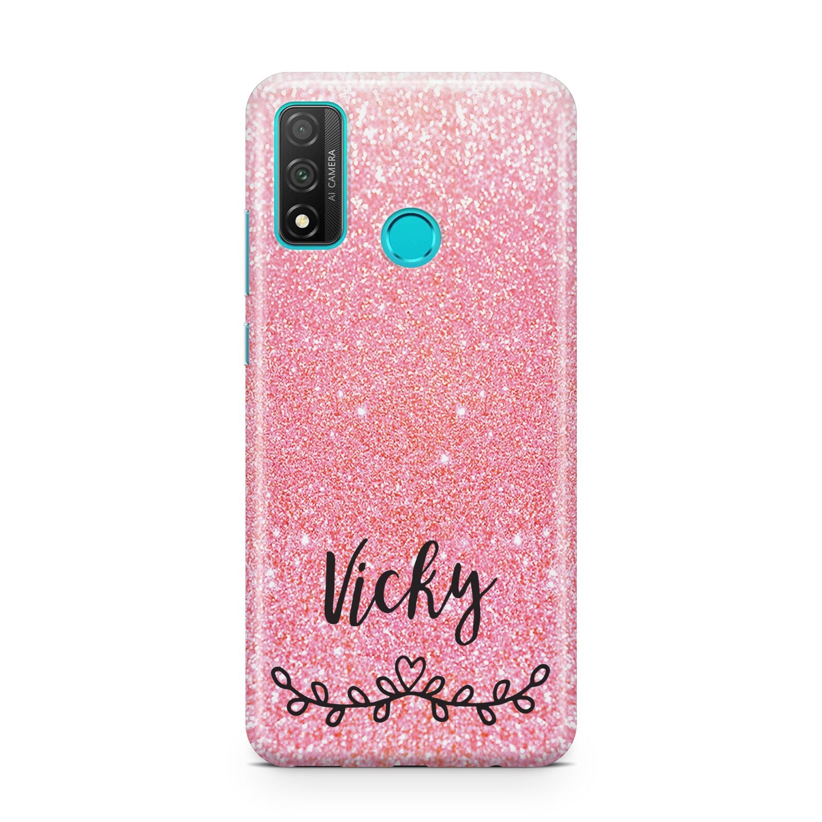 Pink Glitter with Custom Black Text Huawei P Smart 2020